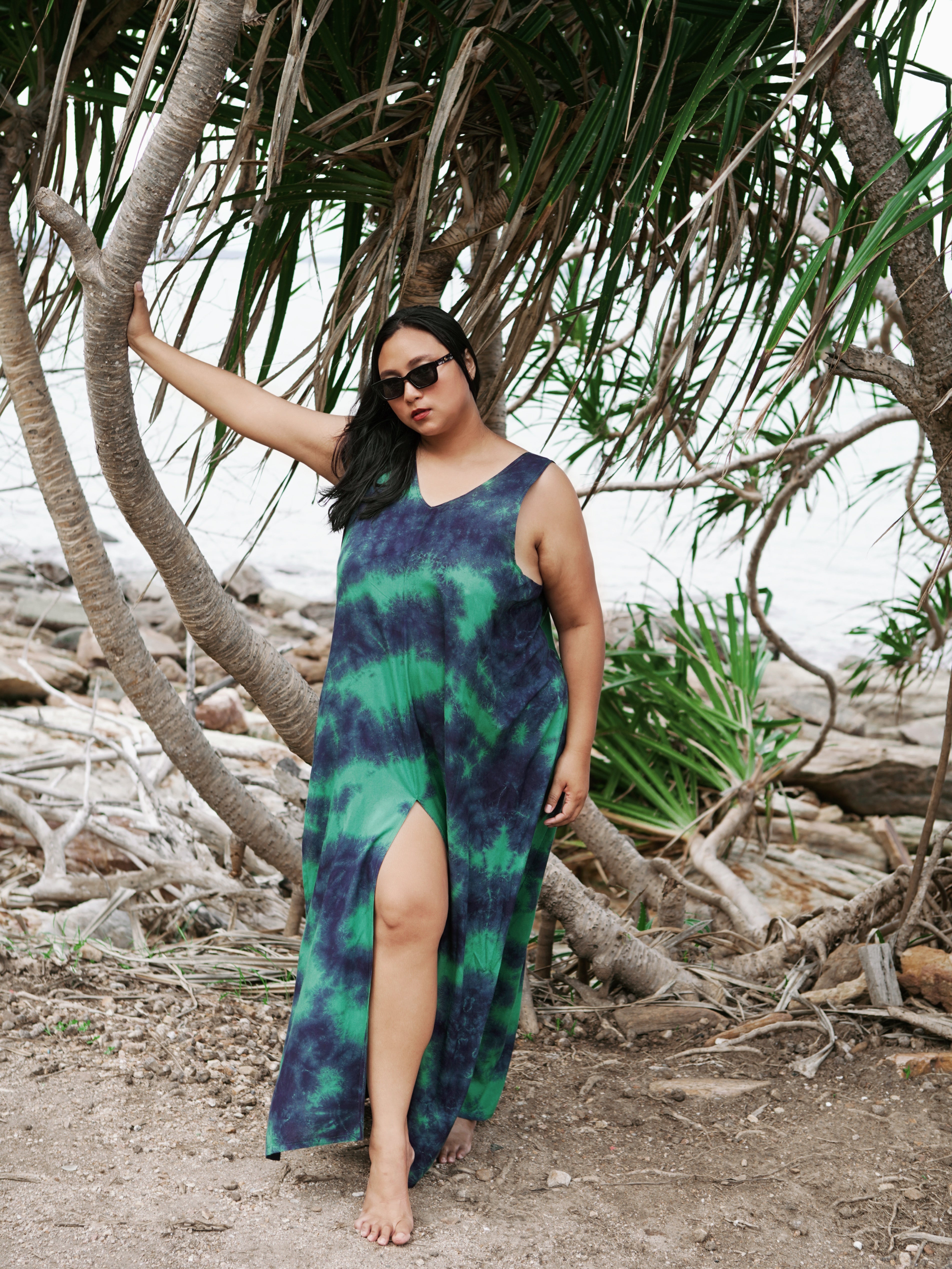 Tie dye V Neck Maxi Dress Green- Casual Loose fit Resort Dress - Bohemian Beach Maxi Dress Tie Dye | Coco De Chom Tie dye V Neck Maxi Dress Green- Casual Loose fit Resort Dress - Bohemian Beach Maxi Dress Tie Dye | Coco De Chom