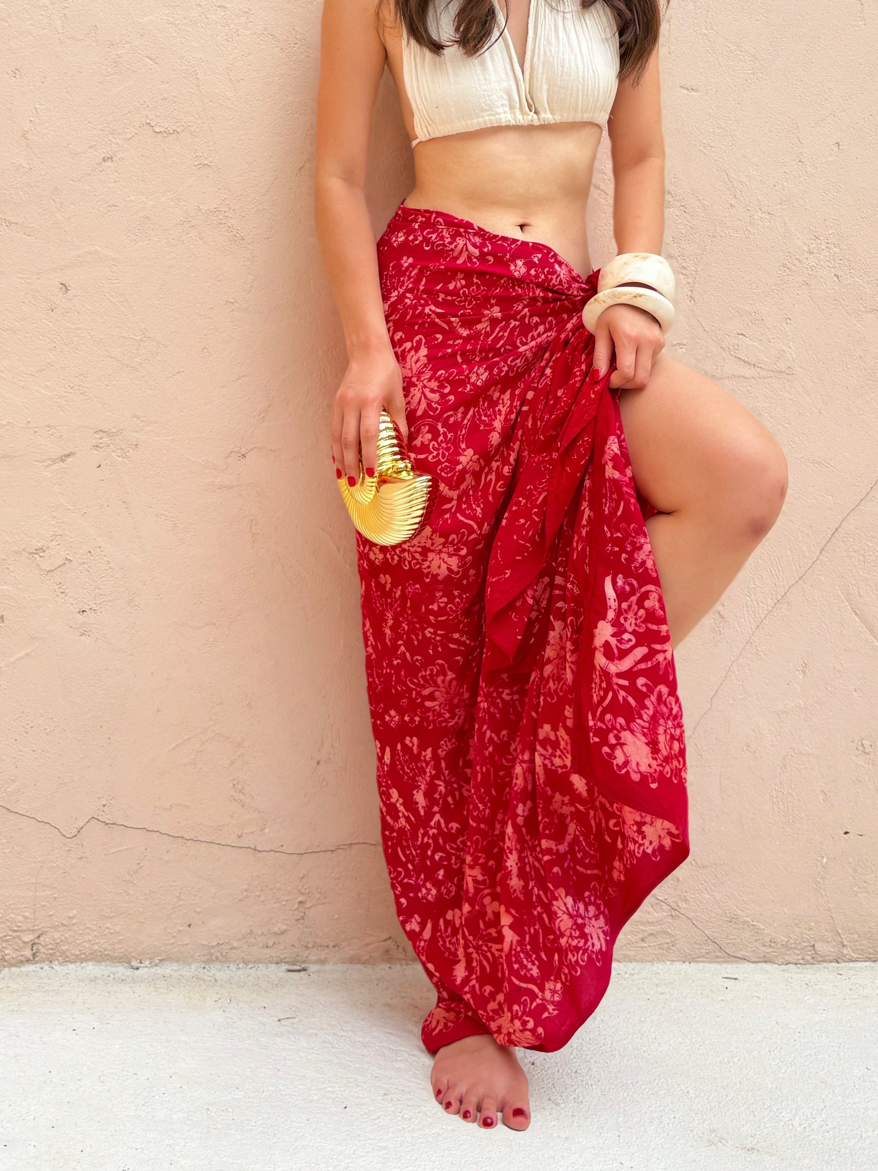 Tropical Cotton Batik Sarong - Ruby