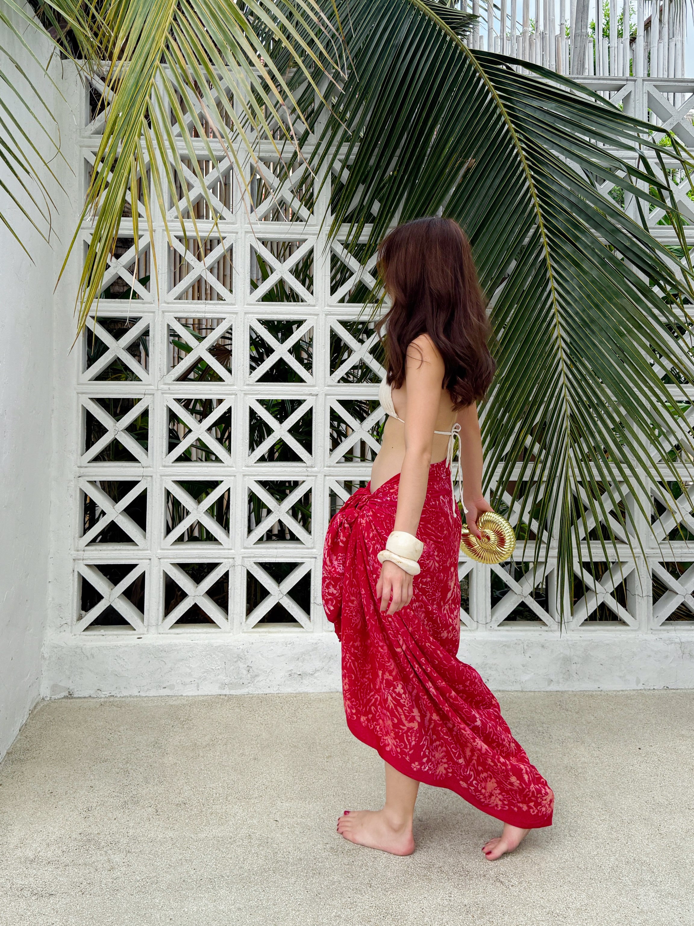 Tropical Cotton Batik Sarong - Ruby