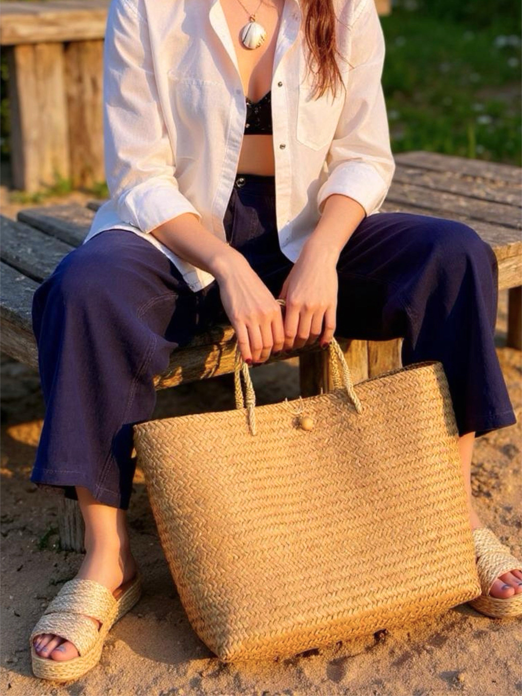 Handwoven Rattan Beach Tote