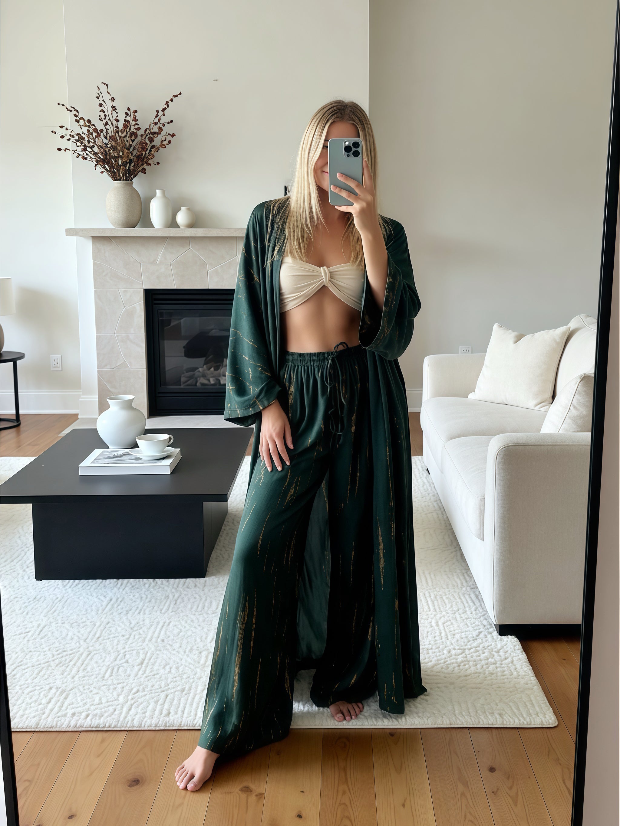 Person wearing a Long kimono robe, tie dye kimono robe  with boho style with unique handcrafted by artisans from Coco de Chom