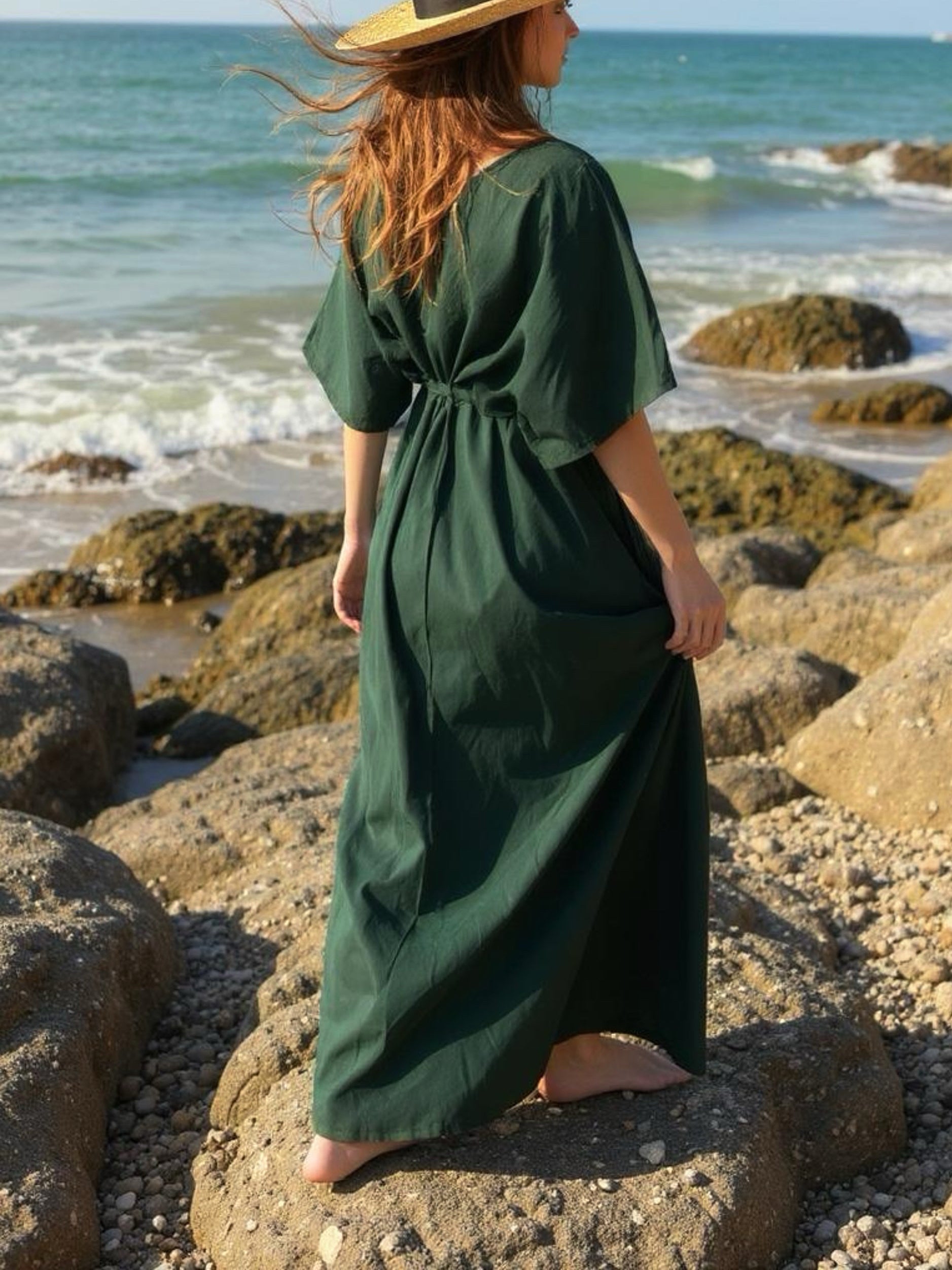 Goddess Kaftan Maxi Dress- Dark Green