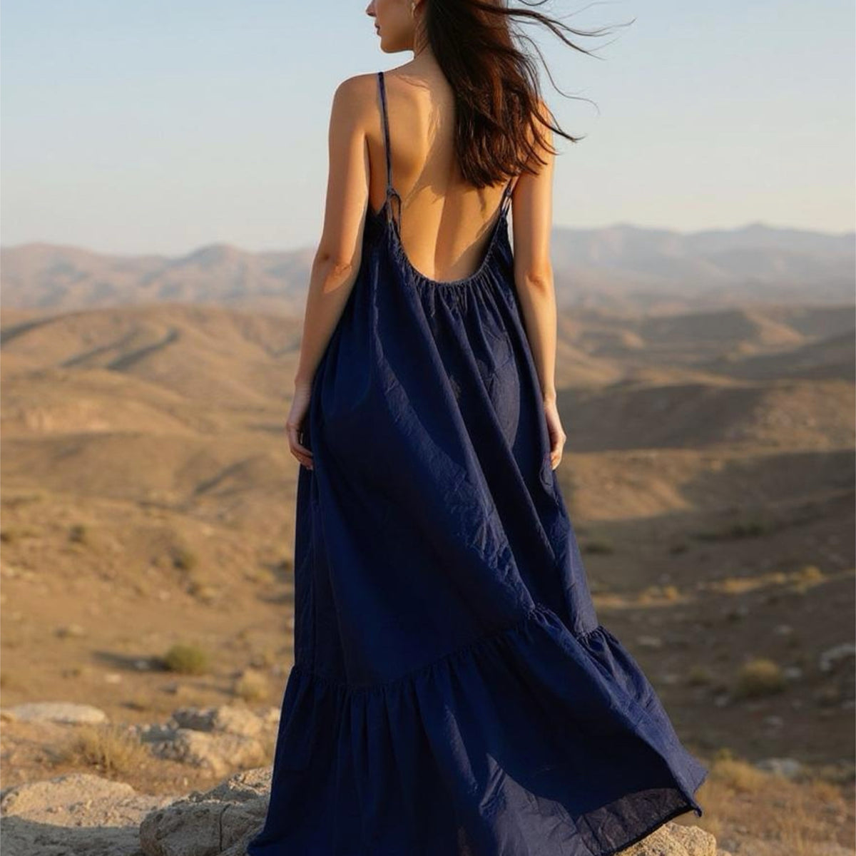 Mali Open Back Maxi Dress in Navy | Navy Hand Dyed Resort Wear Vacation  Dress | Resort Wear with Pockets