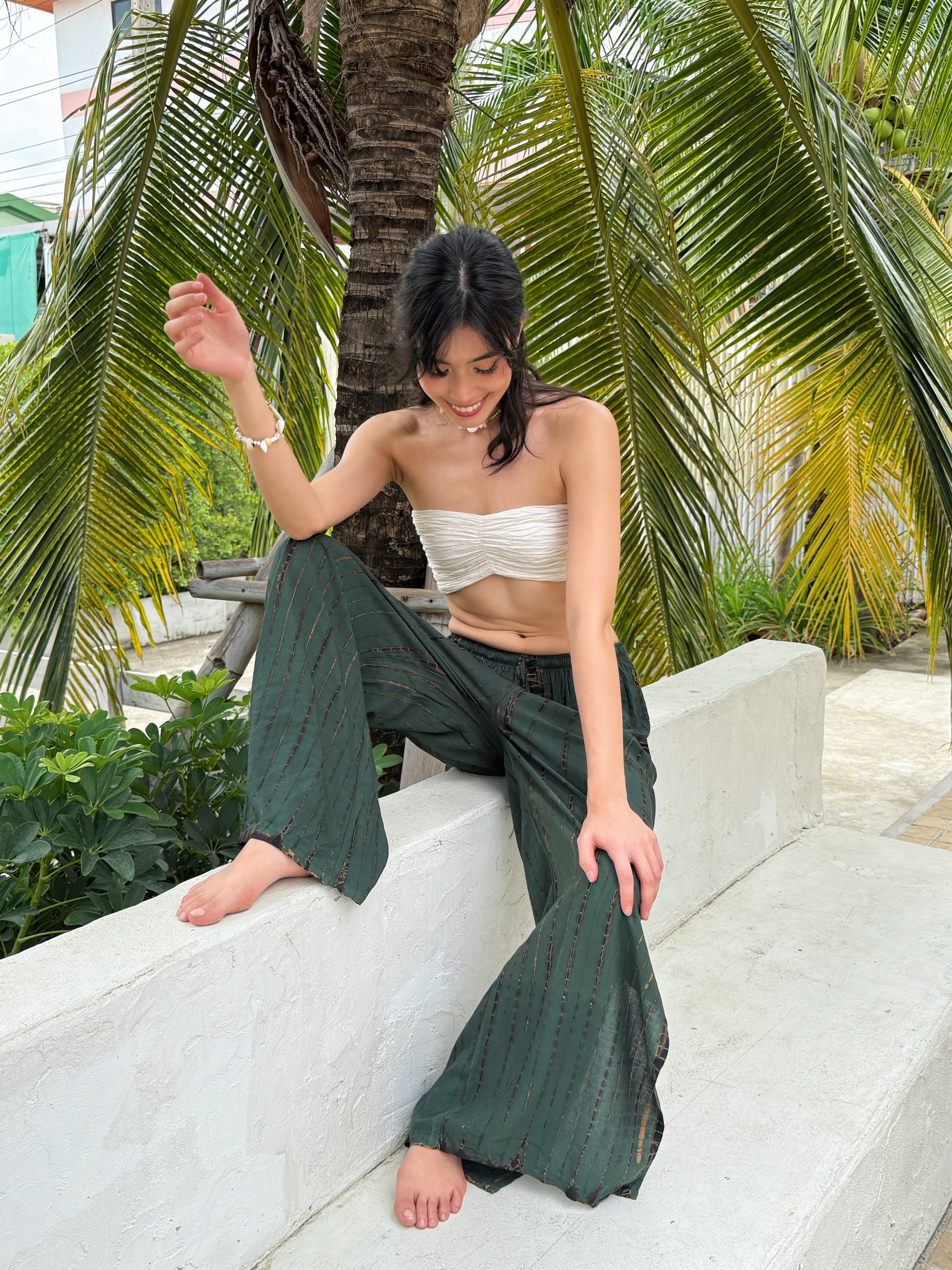 Wide leg cotton tie dye pants with relaxed fit, styled for casual summer outfit – breathable boho pants for women