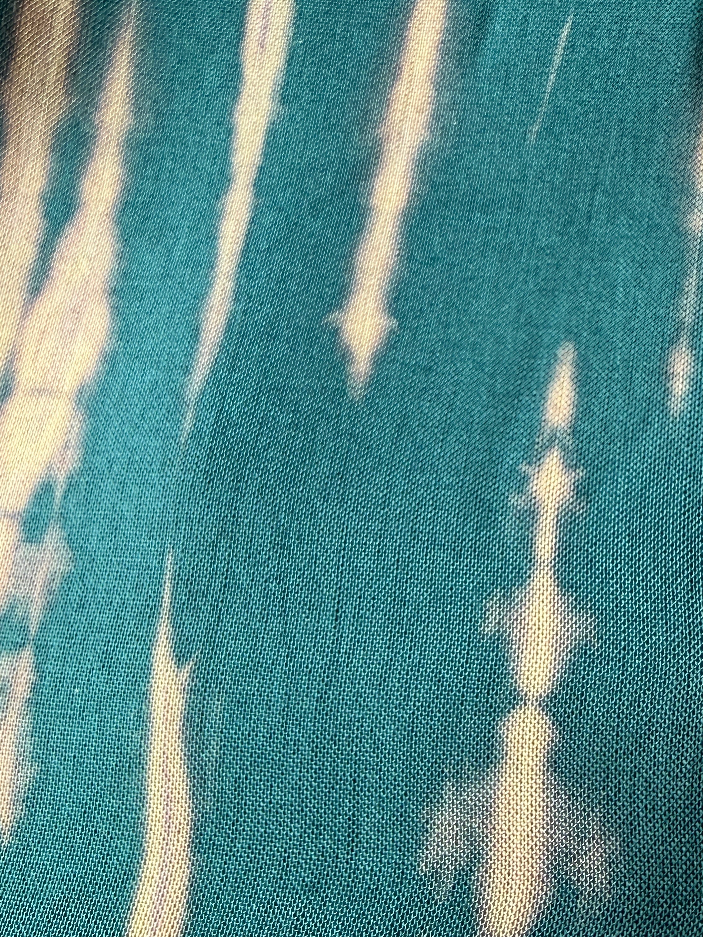  teal tie-dye long kaftan dress on the beach, handmade and flowy boho resort wear