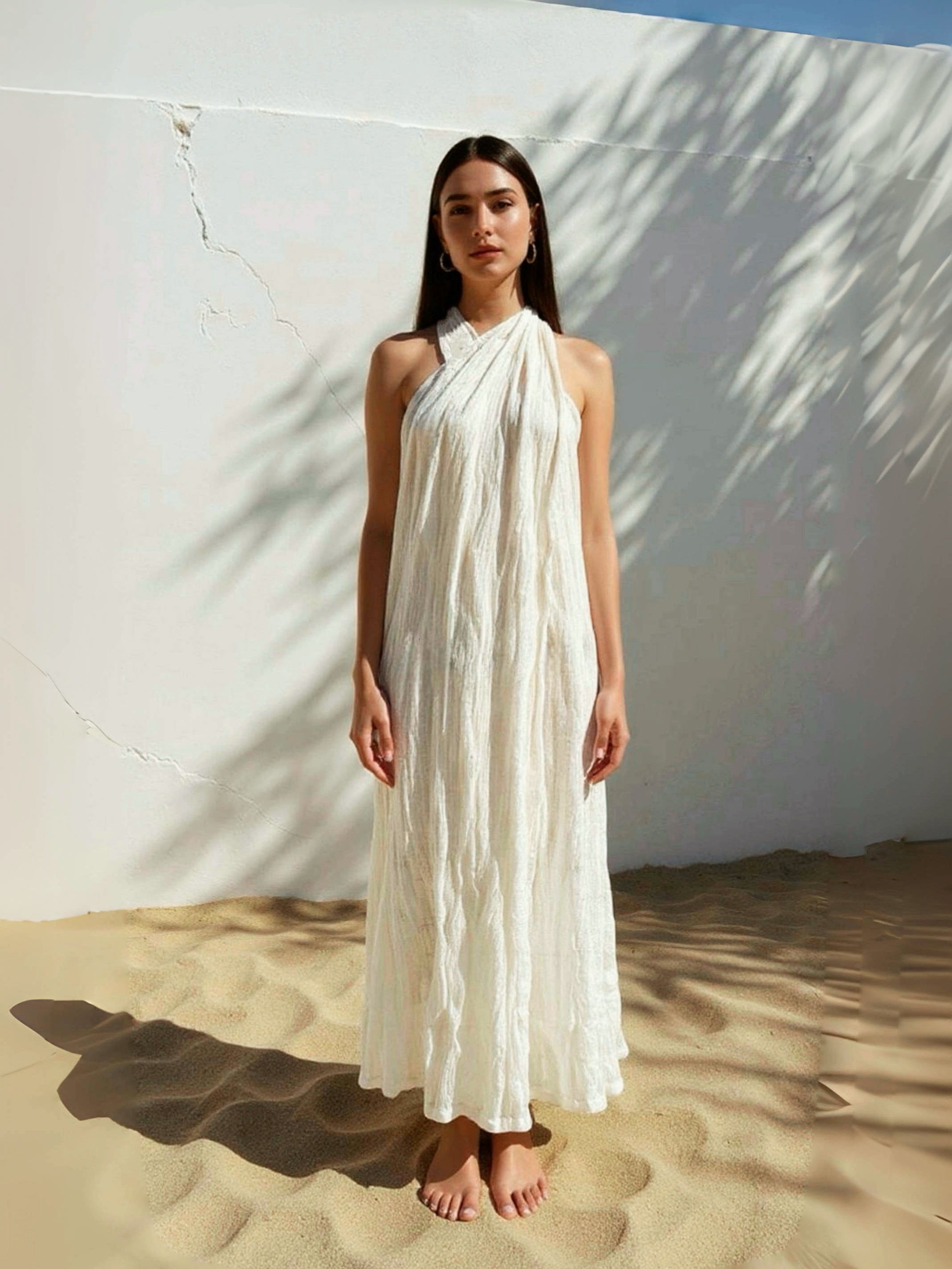 Off-white crinkle cotton wrap skirt handmade sustainable resort wear