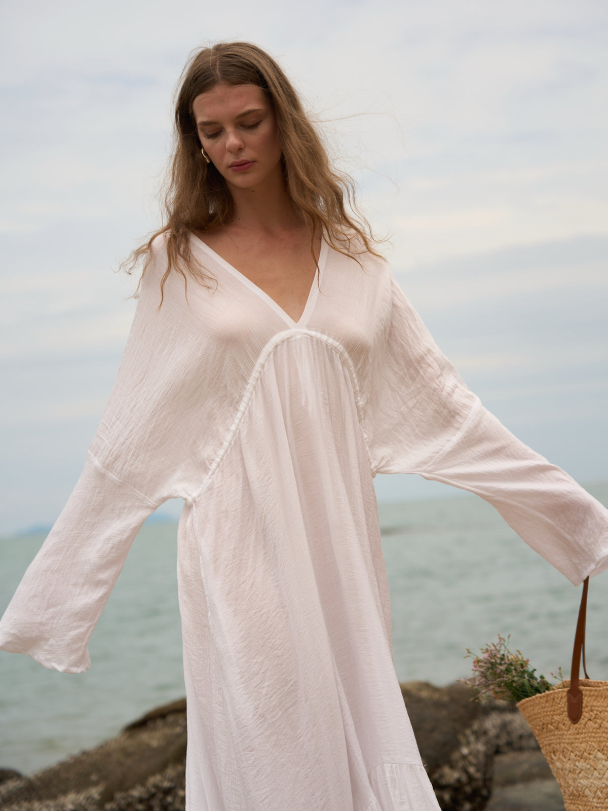 Vestido caftán largo blanco Kori Goddess