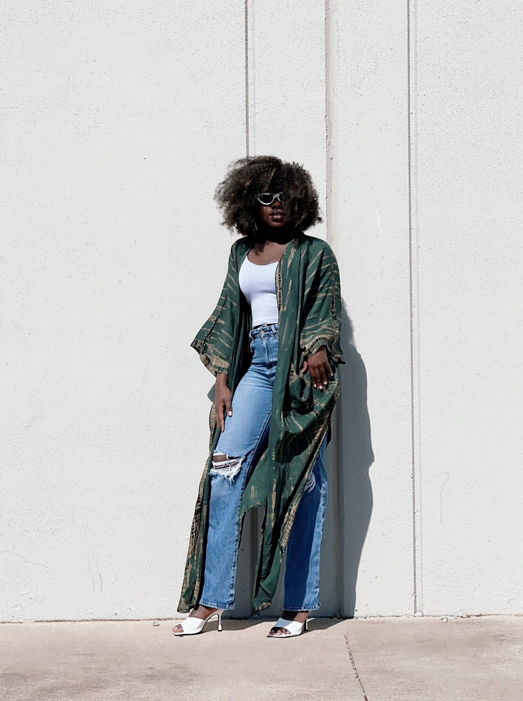 Shop Long kimono robe, tie dye kimono robe with boho style with unique handcrafted by artisans from Coco de Chom?