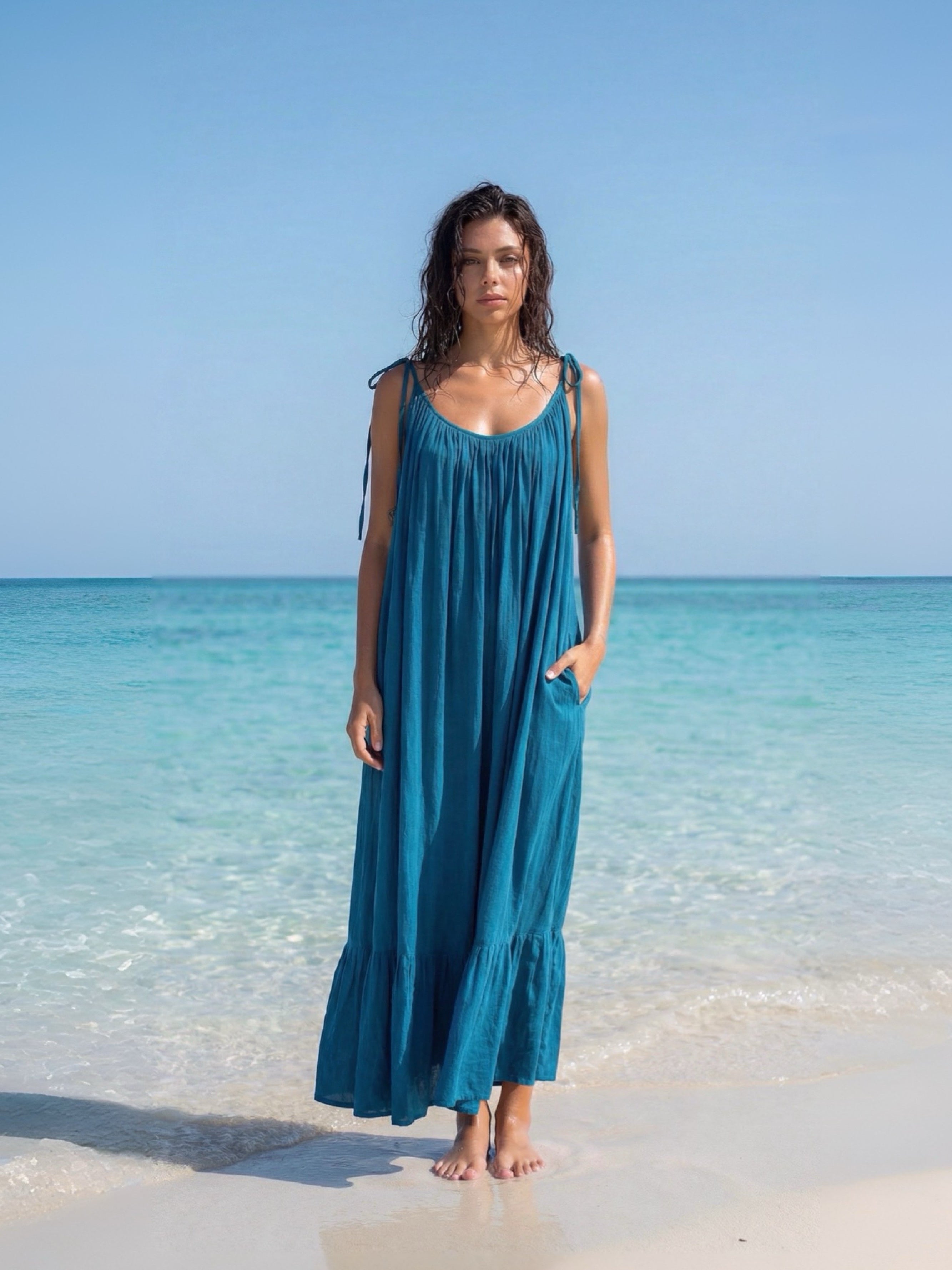 Robe longue dos nu Mali - Turquoise