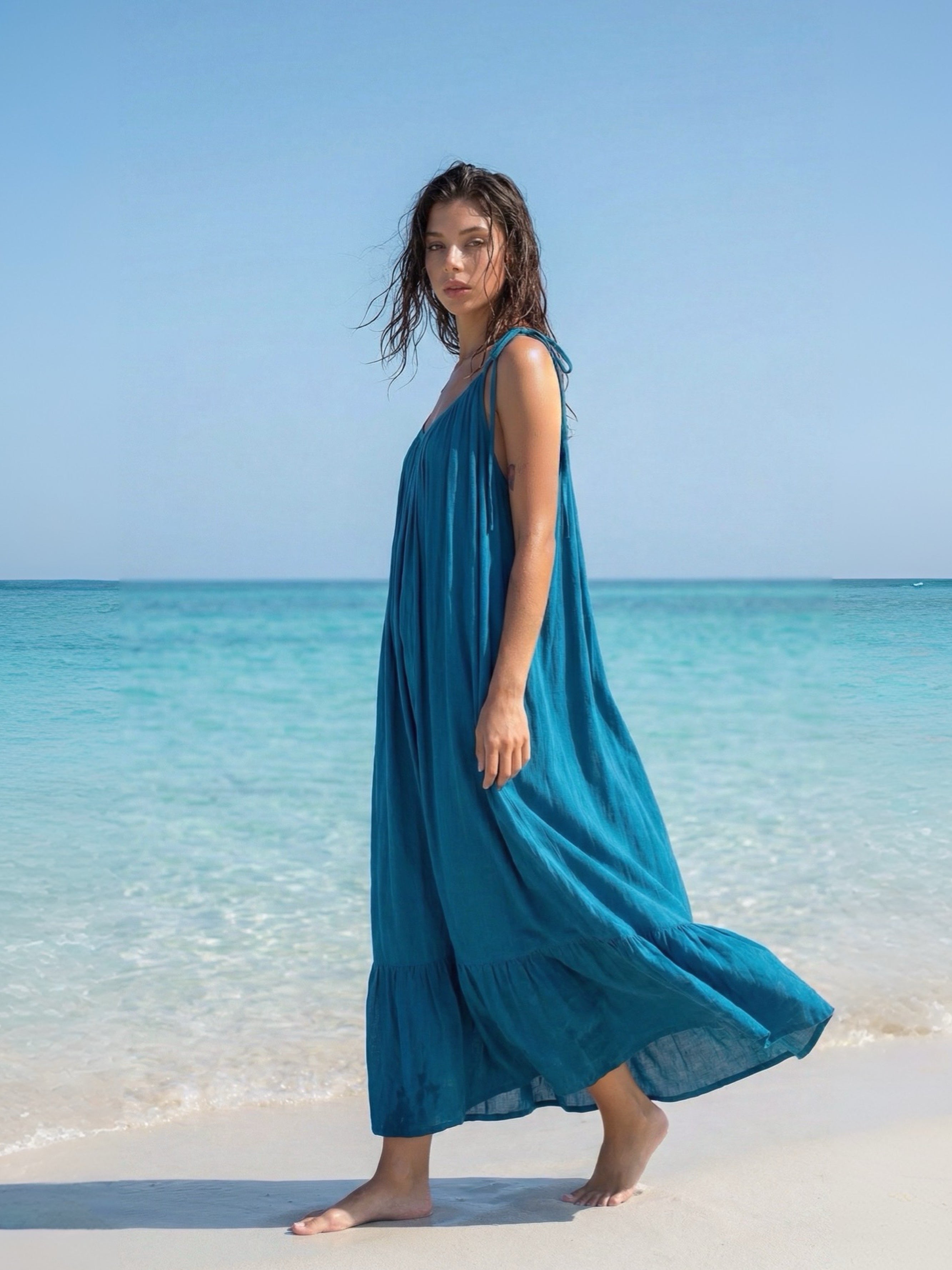 Robe longue dos nu Mali - Turquoise