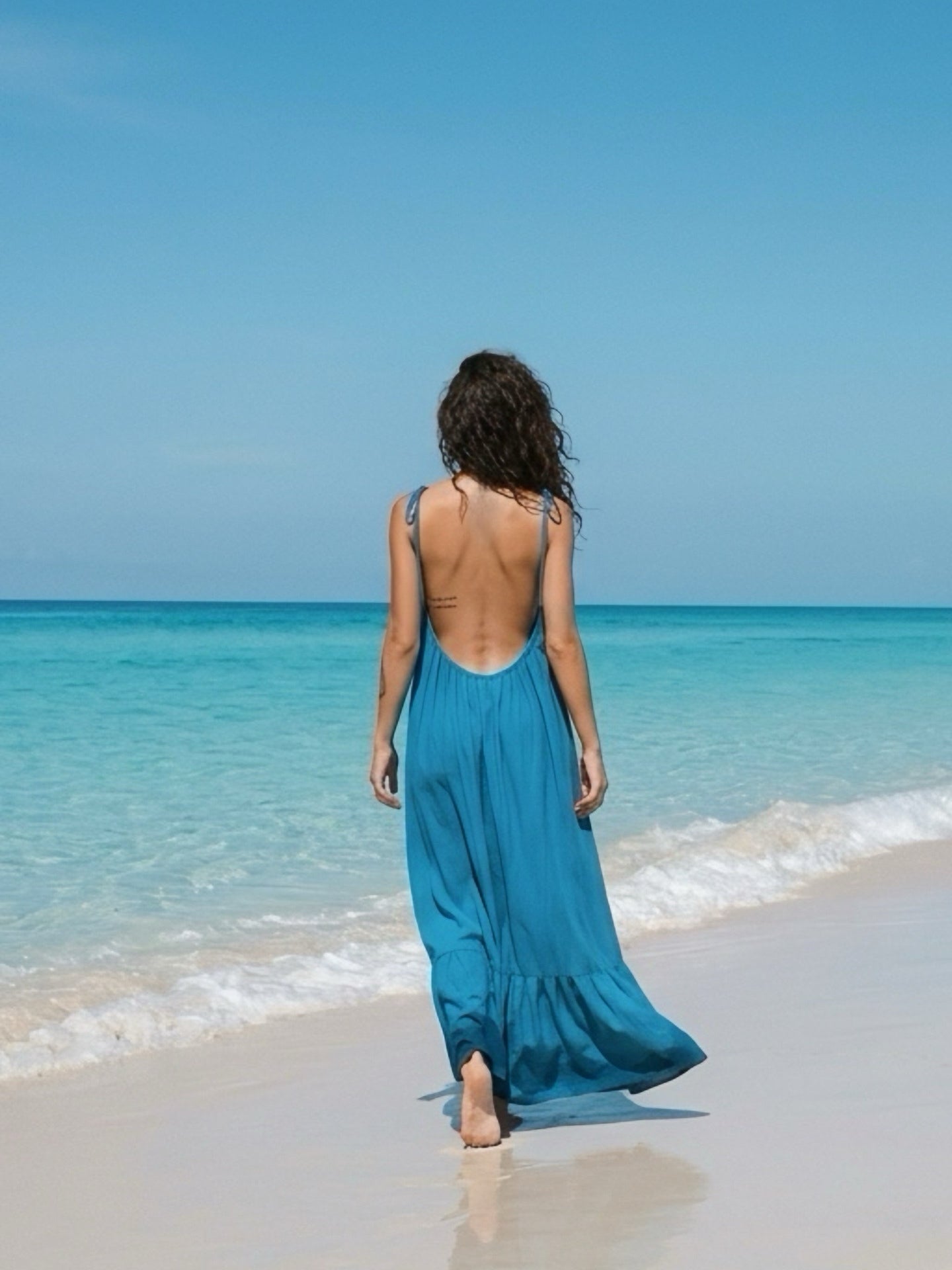Mali Open Back Maxi Dress in Blue Turquoise
