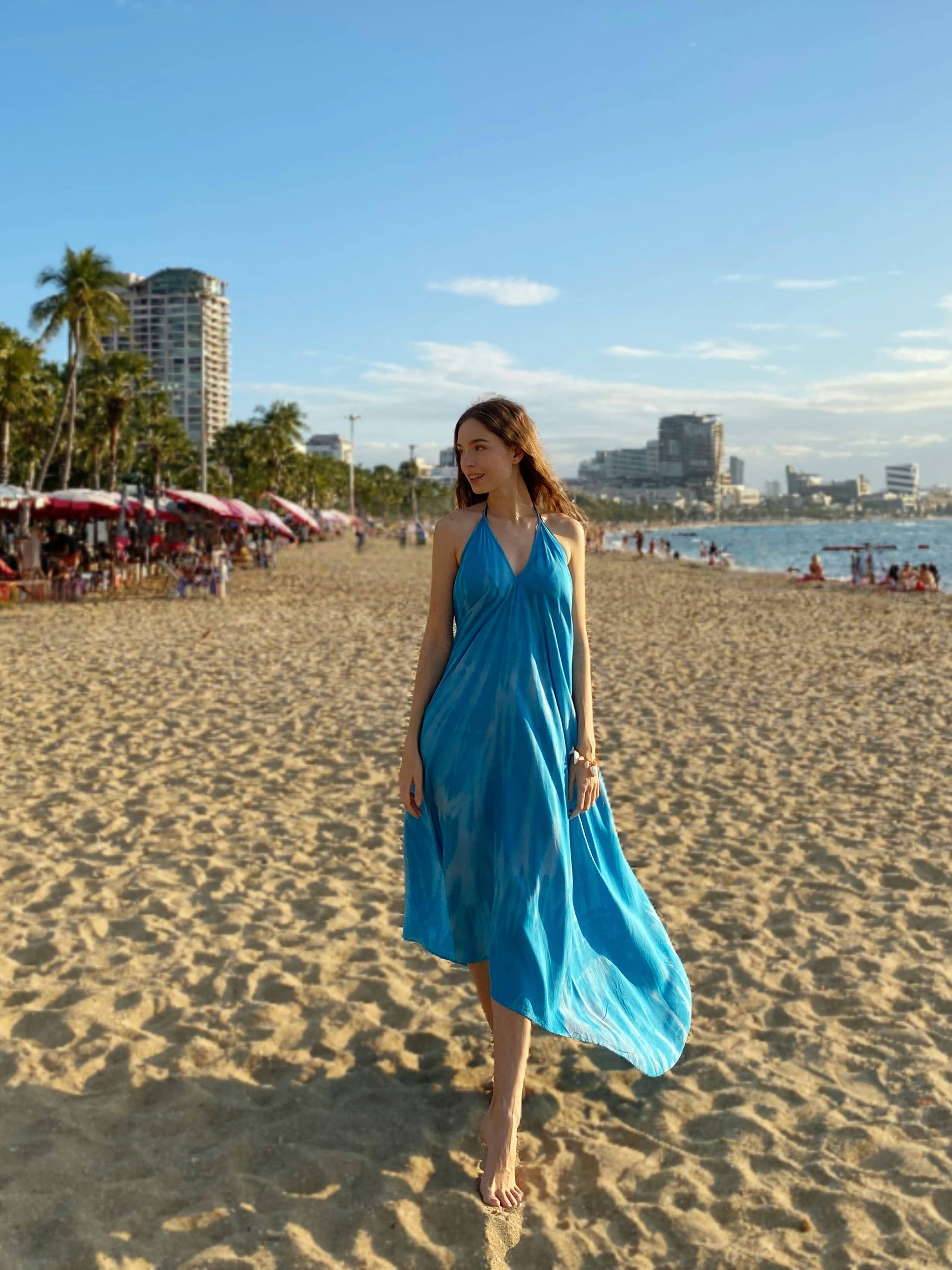 Blue Flamingo Tie Dye Maxi Dress | Boho Summer Long Dress | CocoDeChom
