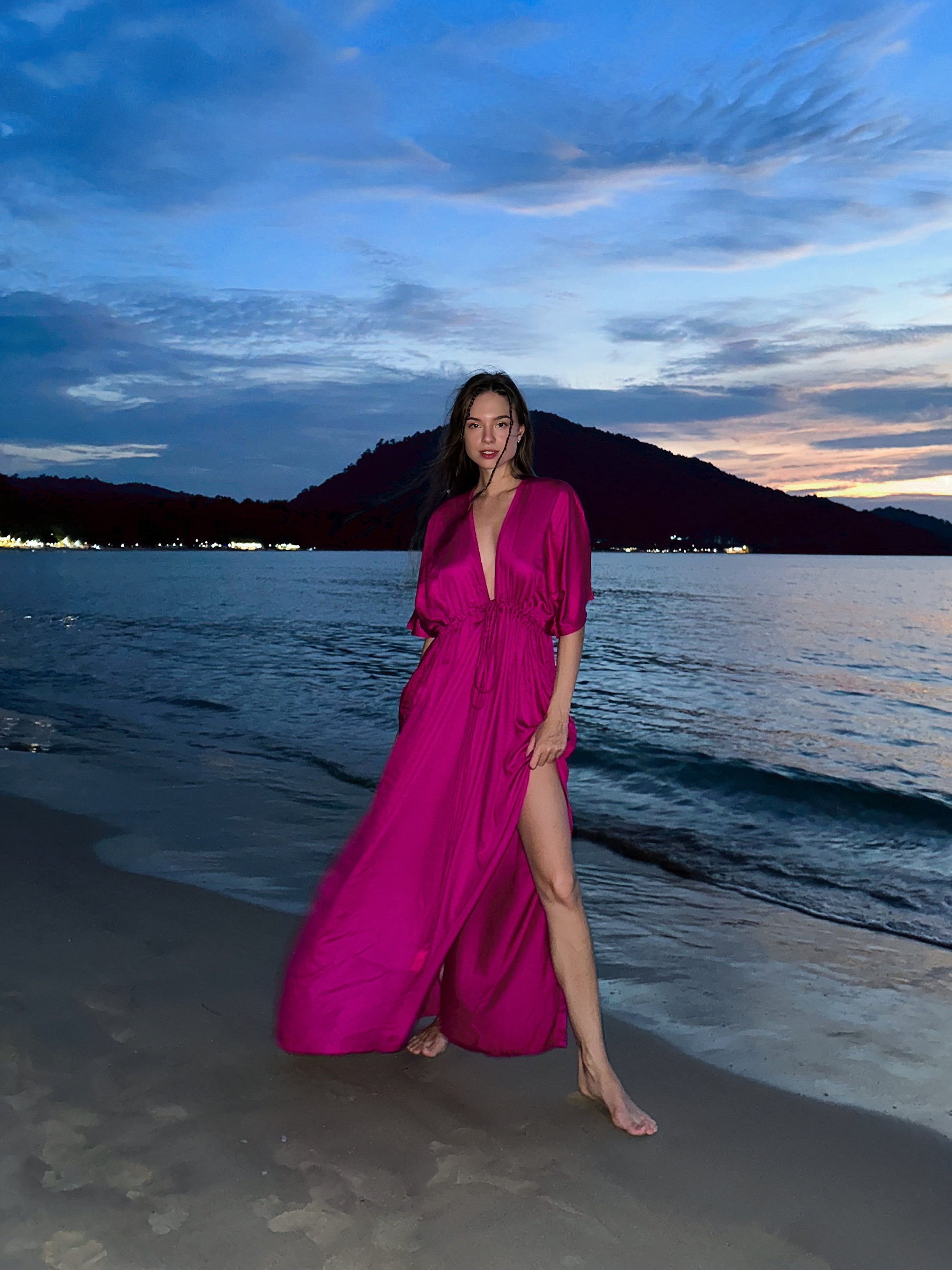 Shop Pink Kaftan Dress in limitless comfort and elegance with our Goddess Kaftan Maxi Dress Dyed fuchsia kaftan maxi dress. This fuchsia caftan maxi dress is the perfect vacation wear with Coco de Chom?