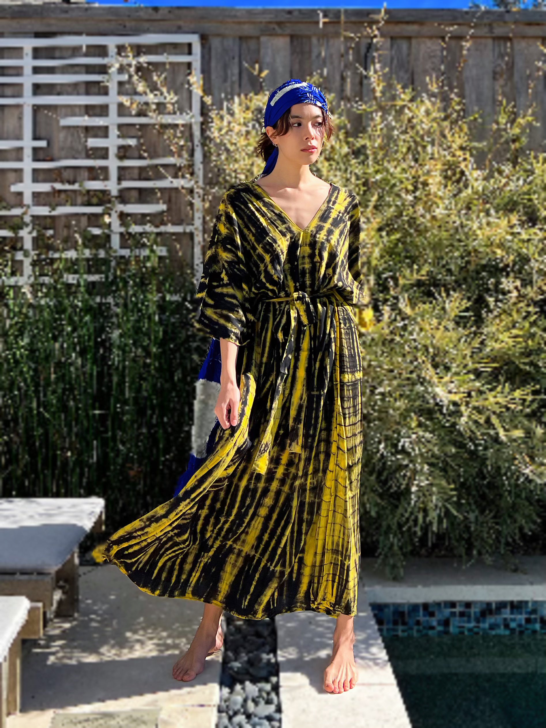 Shop Boho Tie Dye Kaftan, Oversized Caftan in yellow, Maxi Kaftan in tie dye, all handmade with love with Coco de chom