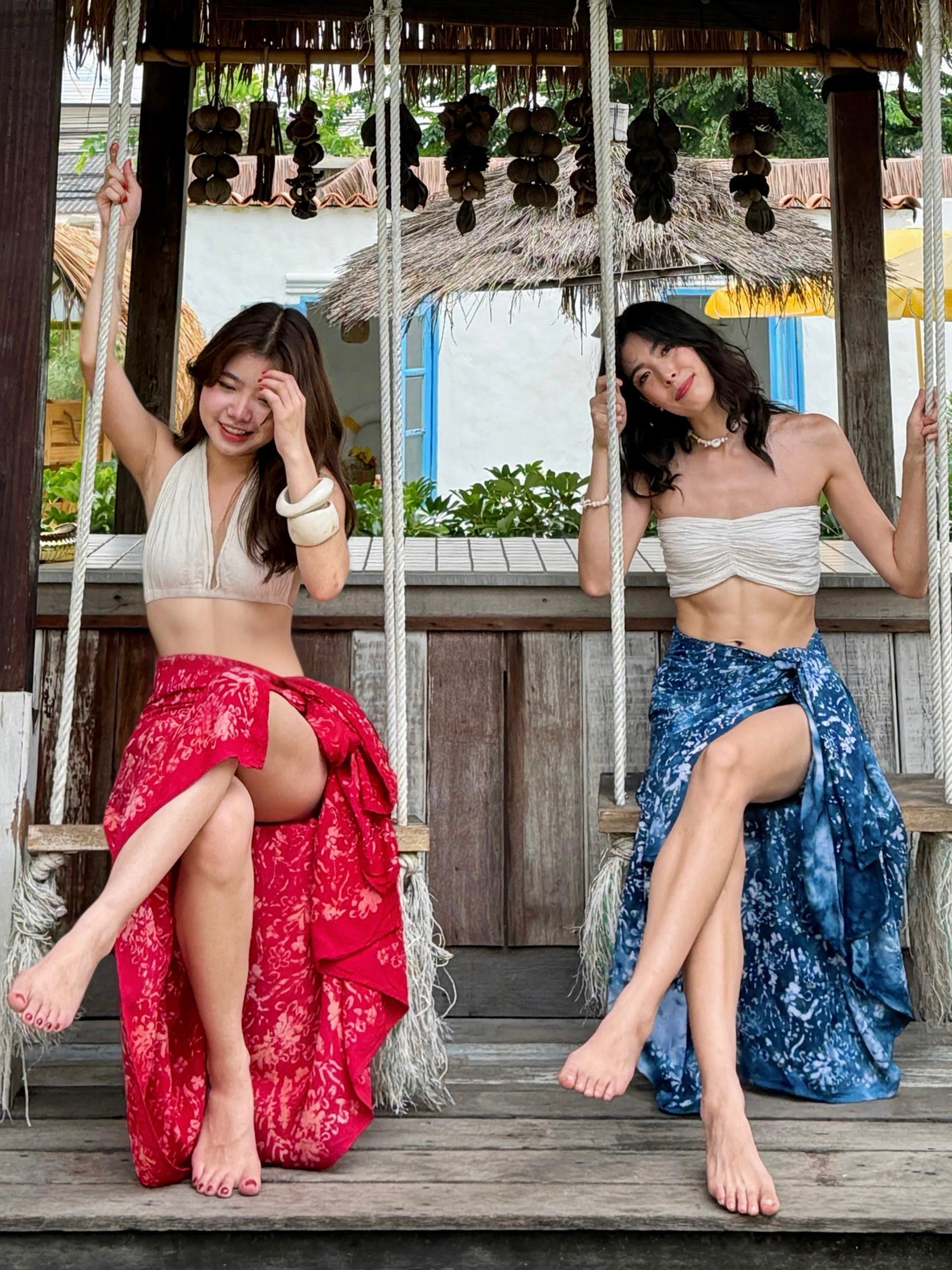 handmade tropical batik sarong, boho beach cover up, cotton pareo wrap, ethical resort wear, sustainable fashion, handmade sarong, Thai batik, vacation outfit, summer wrap skirt, eco-friendly fashion, beach accessories