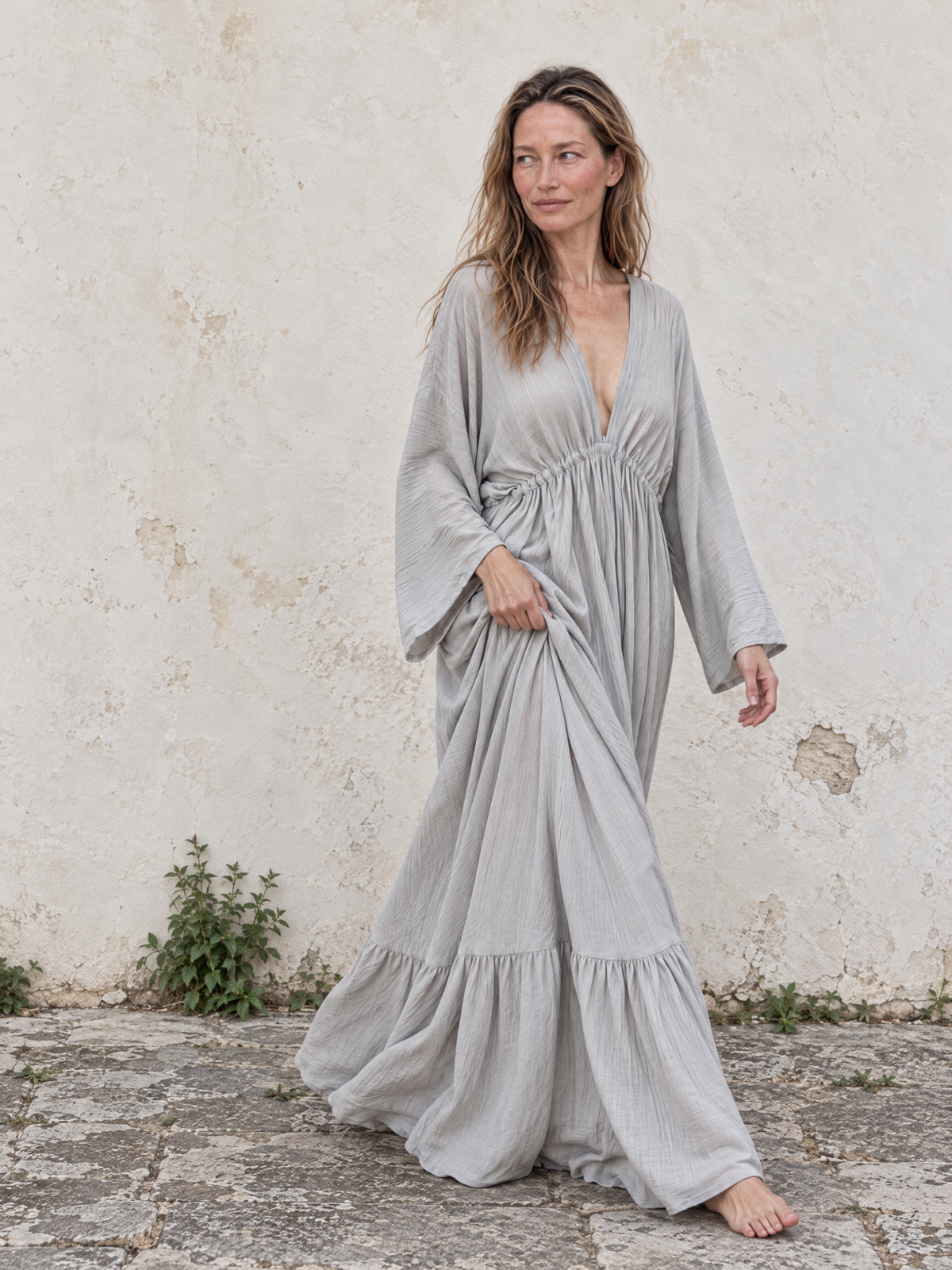 Vestido caftán largo blanco Kori Goddess