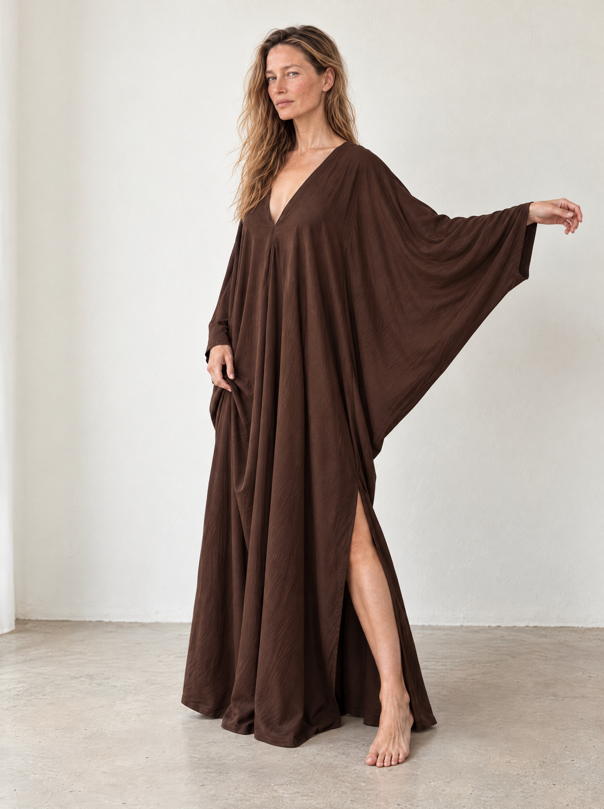Bella Oversized Long Sleeve Kaftan Maxi Dress – Brown