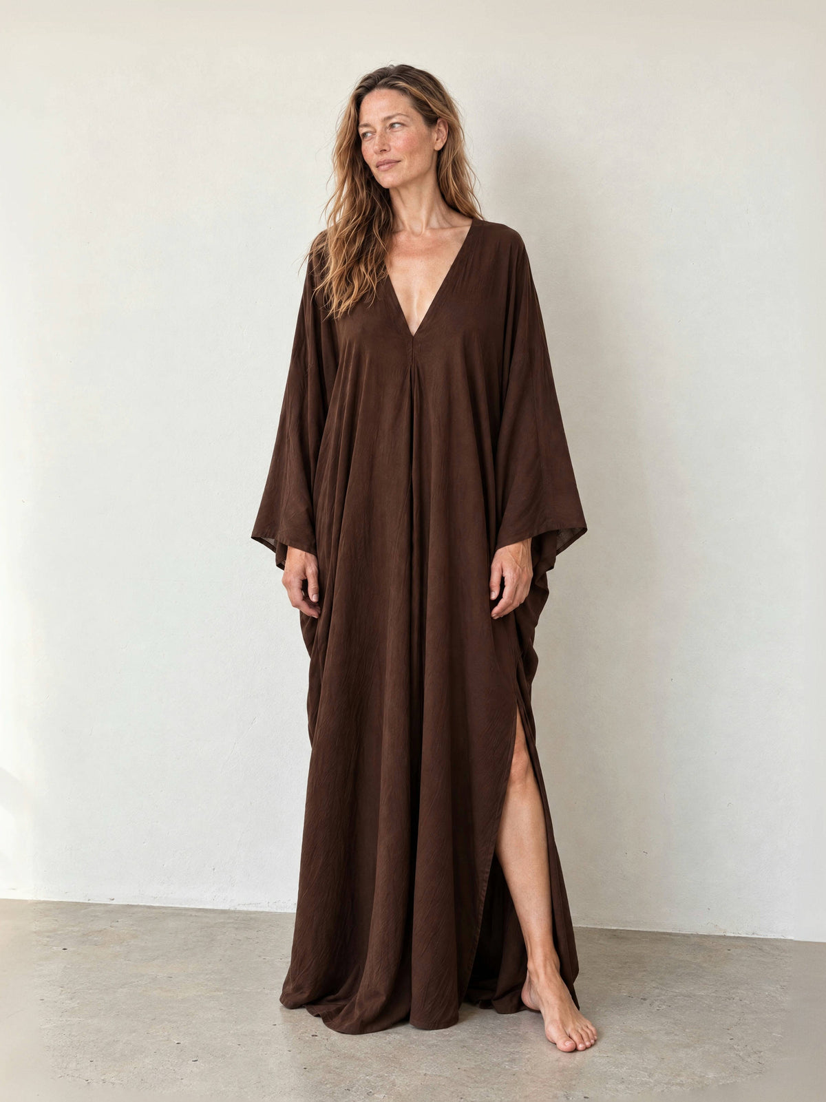 Bella Oversized Long Sleeve Kaftan Maxi Dress – Brown