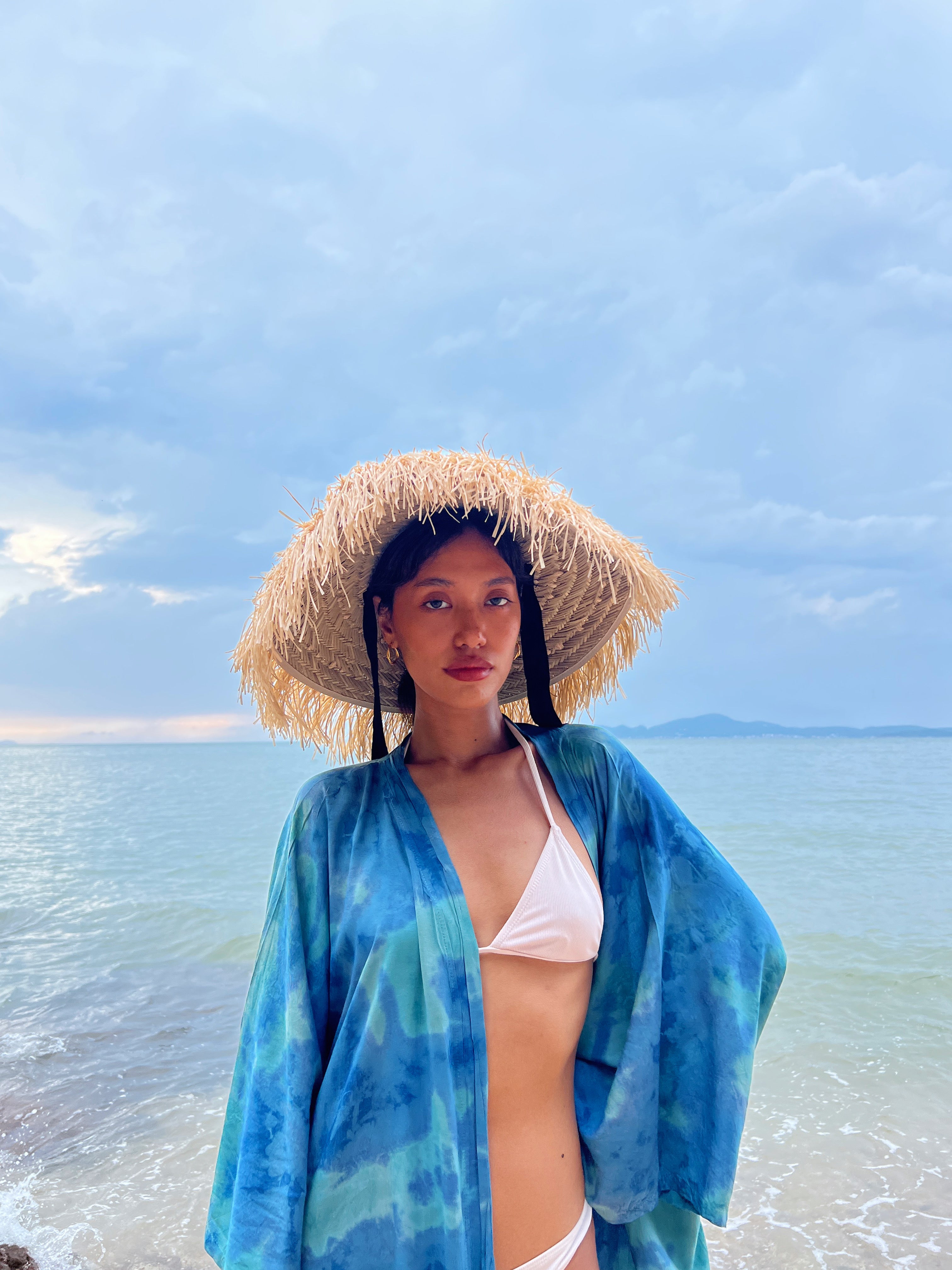 Shop Blue Long Tie dye kimono robe, boho beach coverup, perfect for vacation or everyday wear, this product is handmade with love by Coco de Chom.