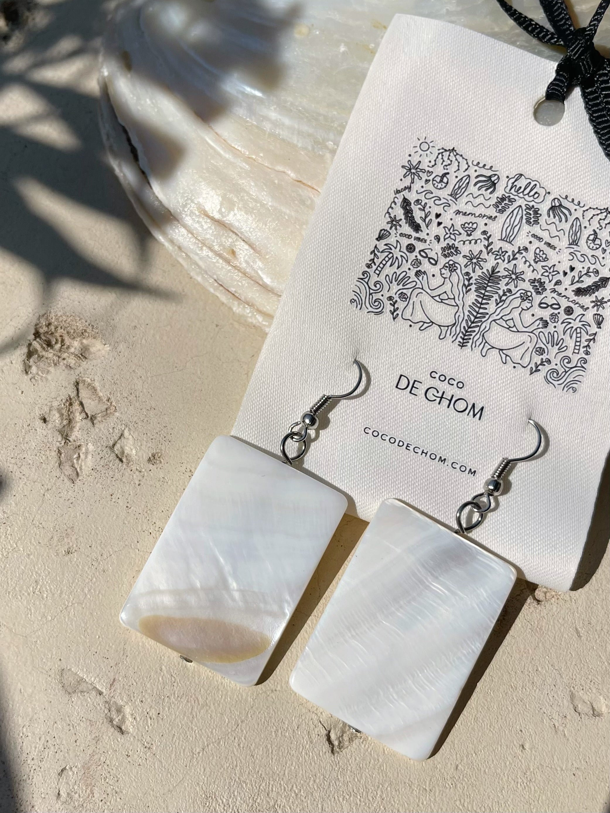 Shop Mother of pearl handcrafted Earrings, beach accessories from Coco de Chom - boho chic resort ready