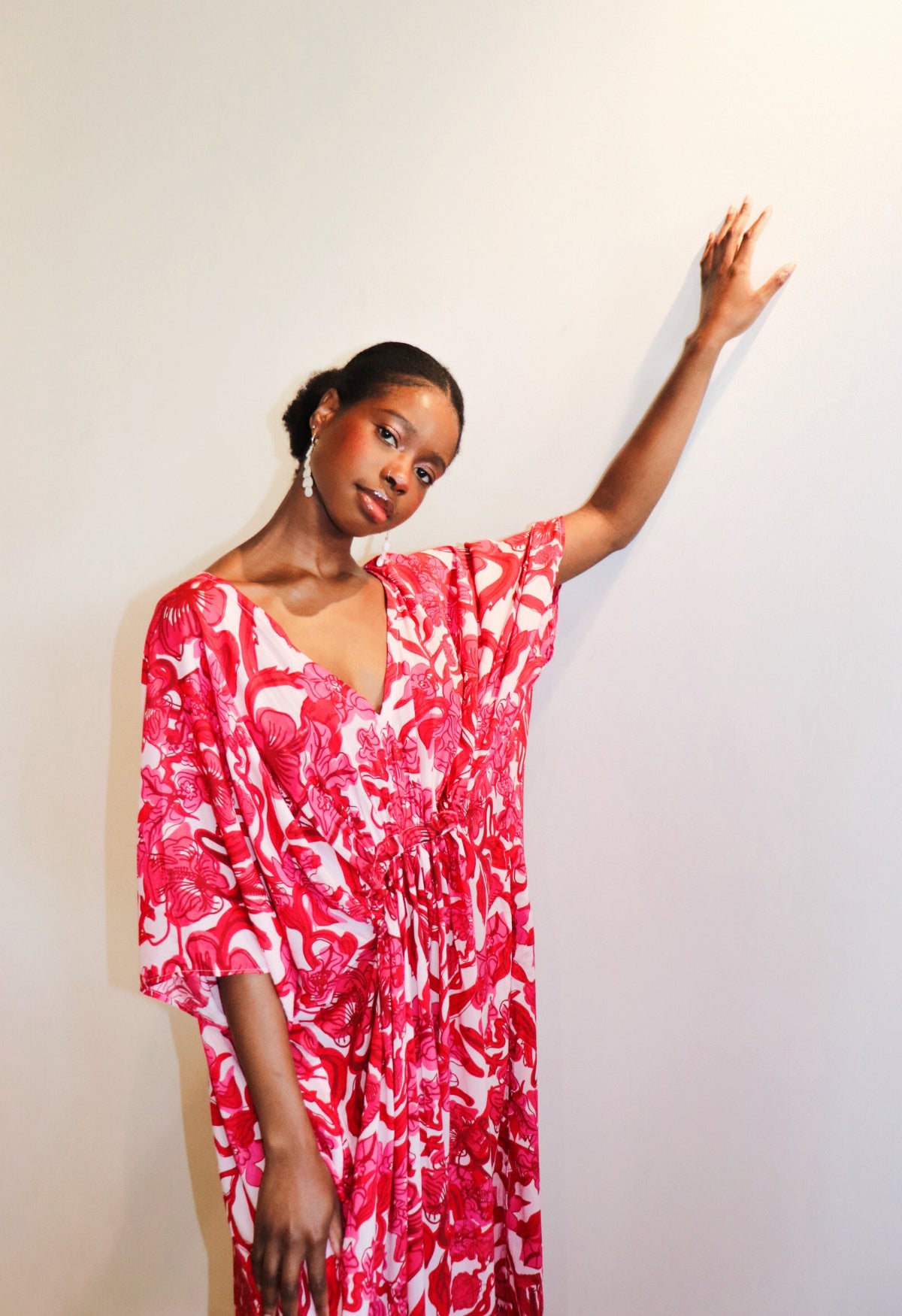 Shop Floral oversized kaftan, pink long kaftan perfect for resort wear or vacation dress with Coco de Chom