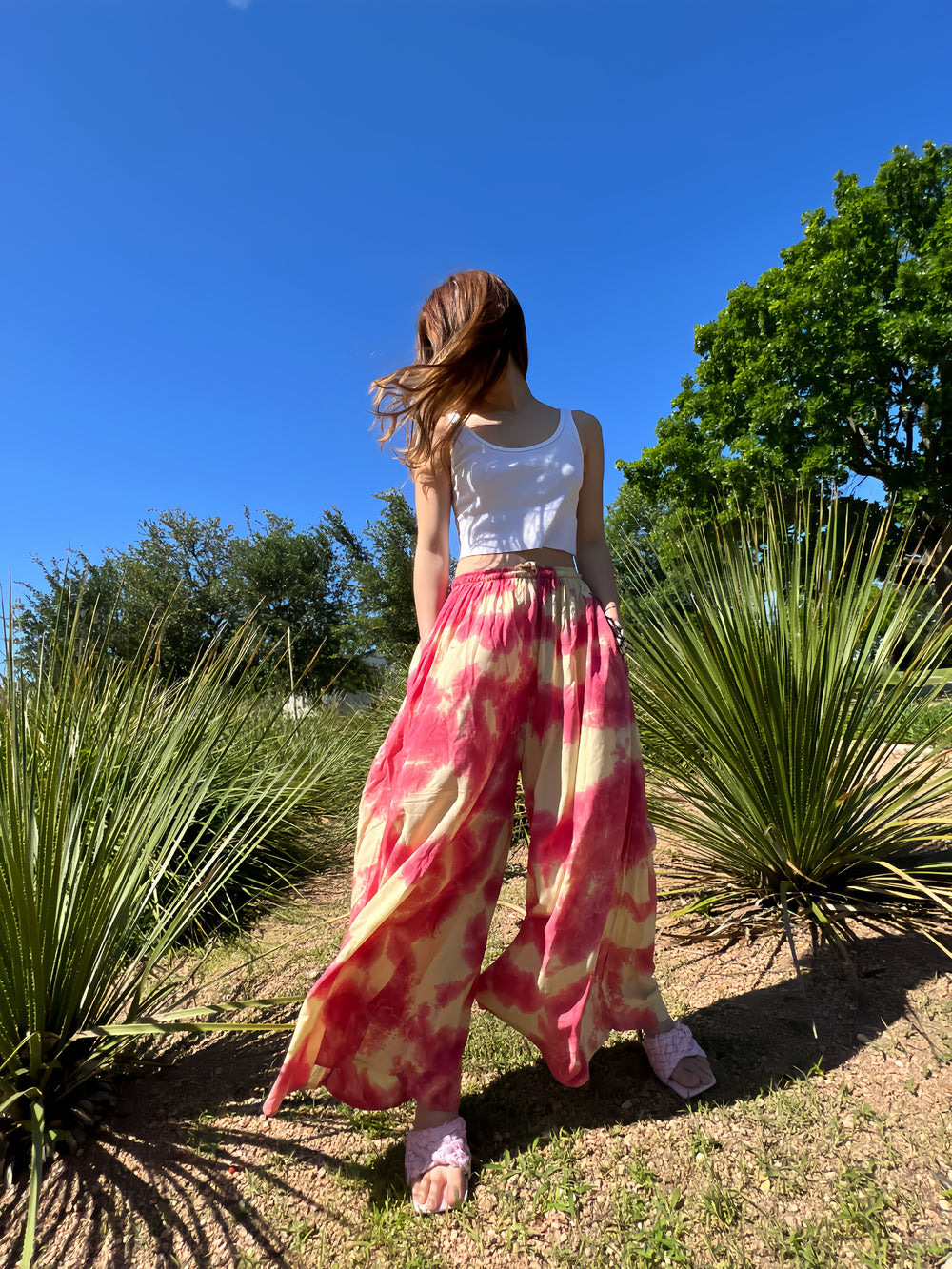Tie Dye Wide Leg Satin Trousers