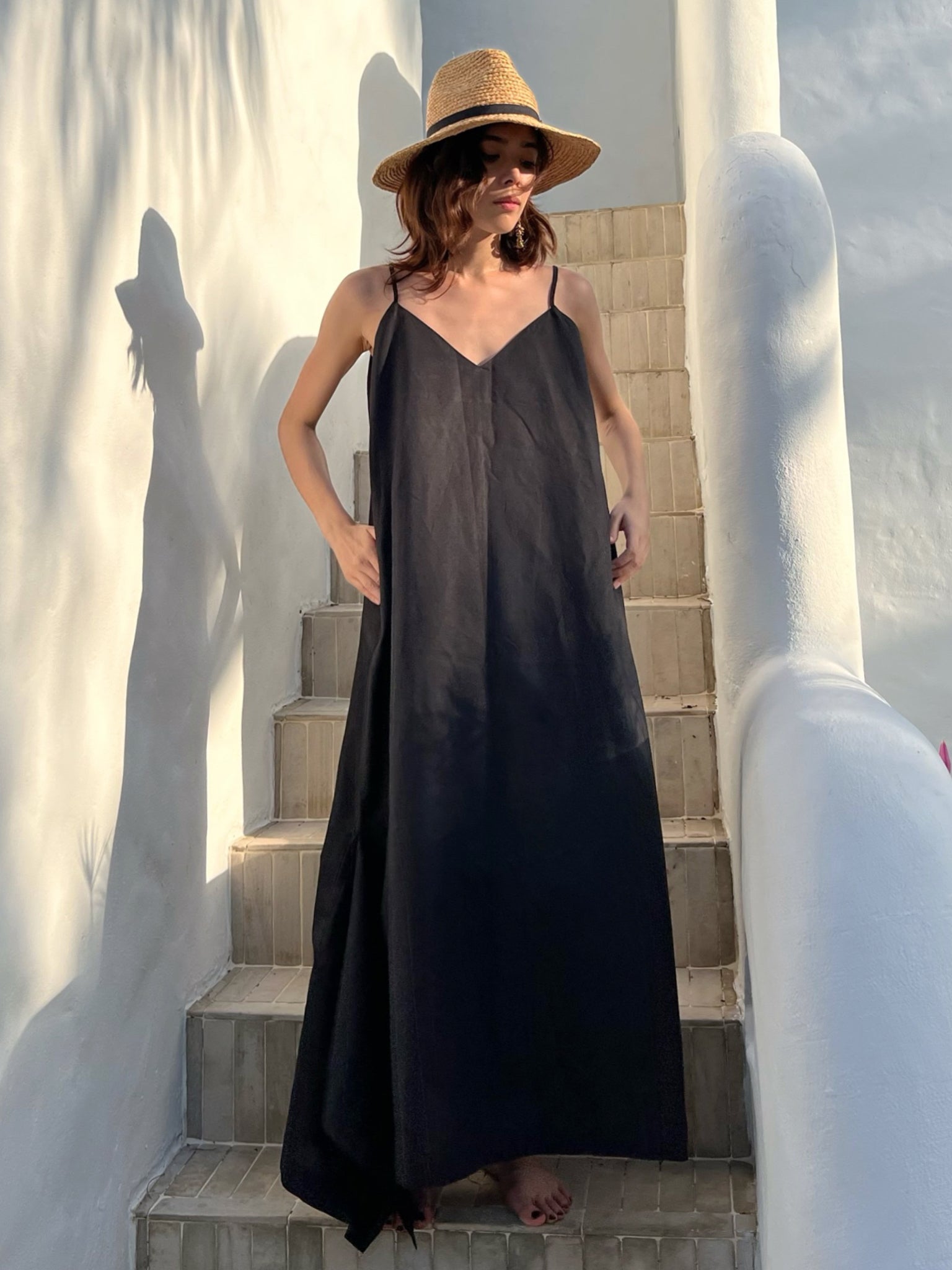 Shop Black Linen Dress, Simple Linen Dress, Linen Spaghetti Strap Dress Handmade with love