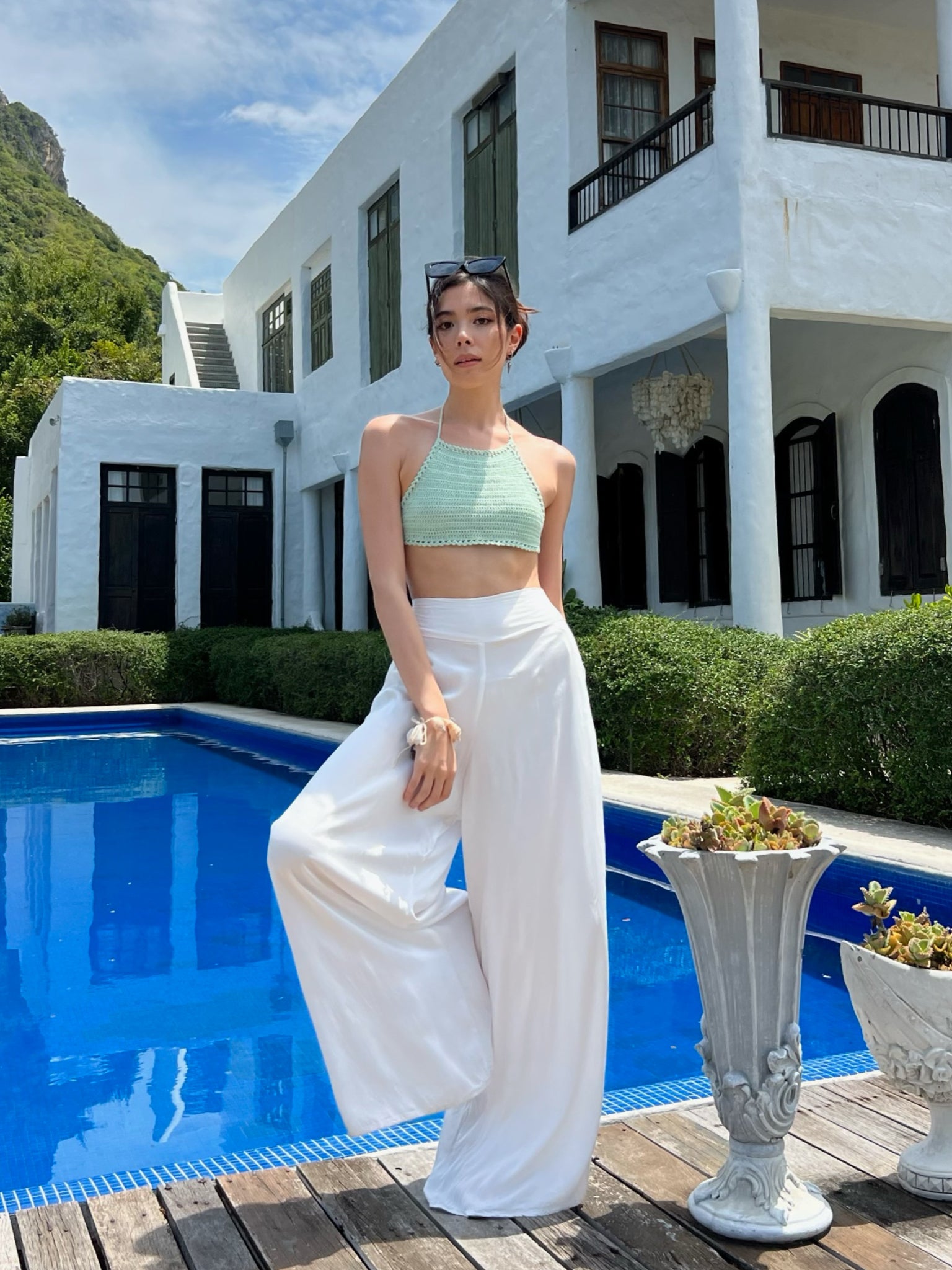 Take your Bech vacation style to the next level with out stylish white wide leg pants, perfect for everyday vacay