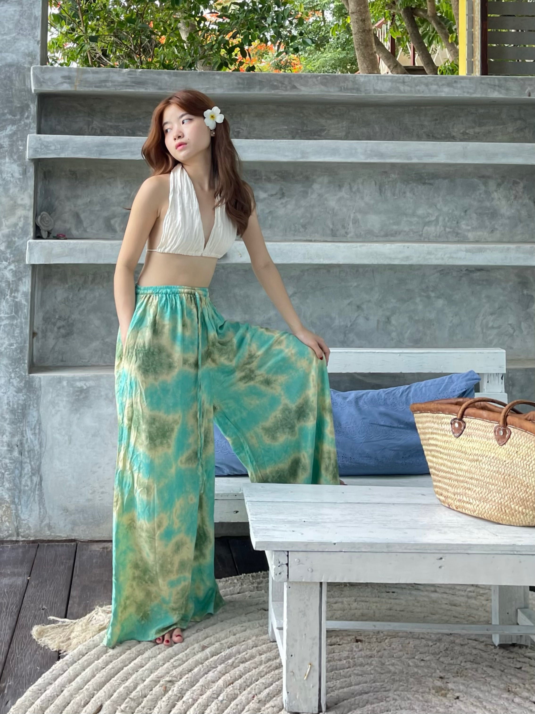 Summer Tie Dye Wide-leg Pants - Jade