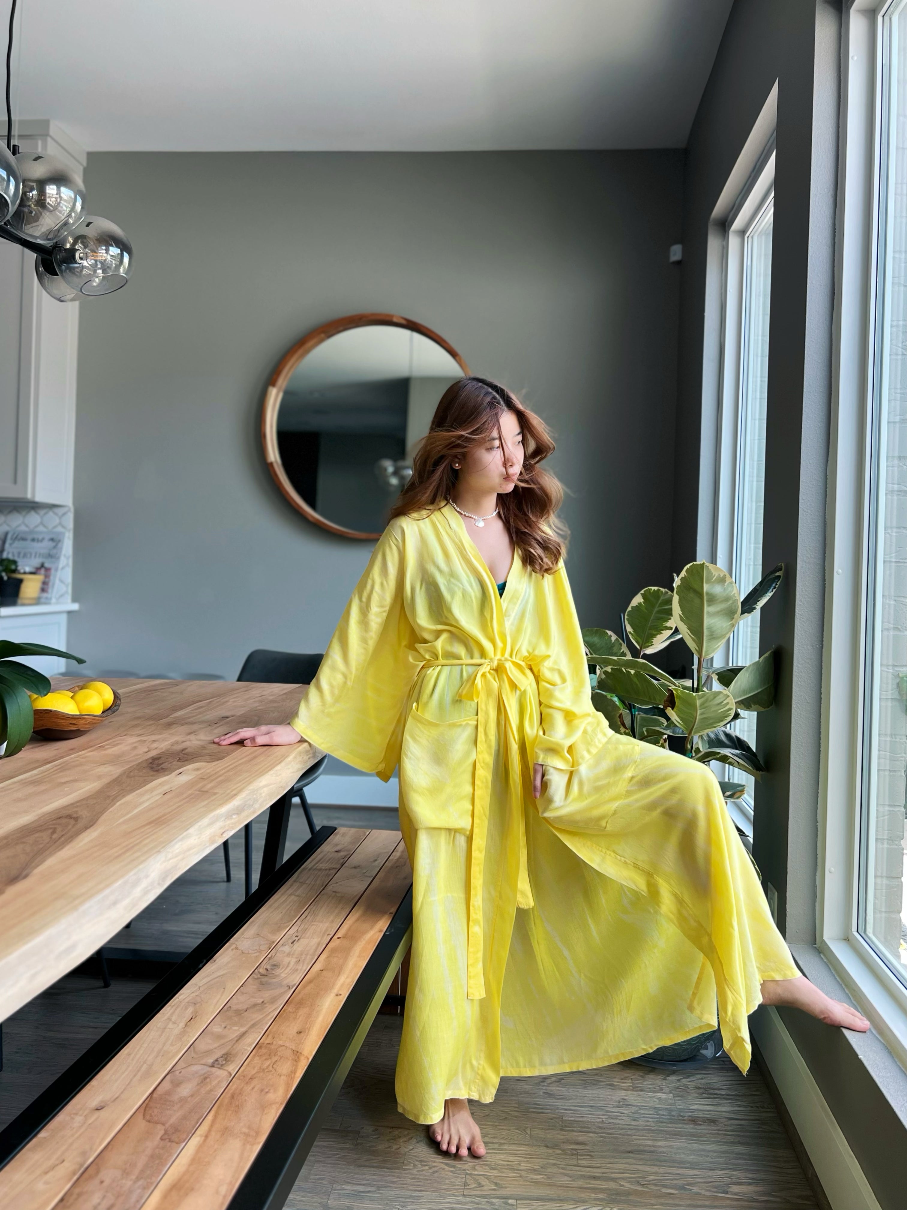 Yellow silk sale kimono robe