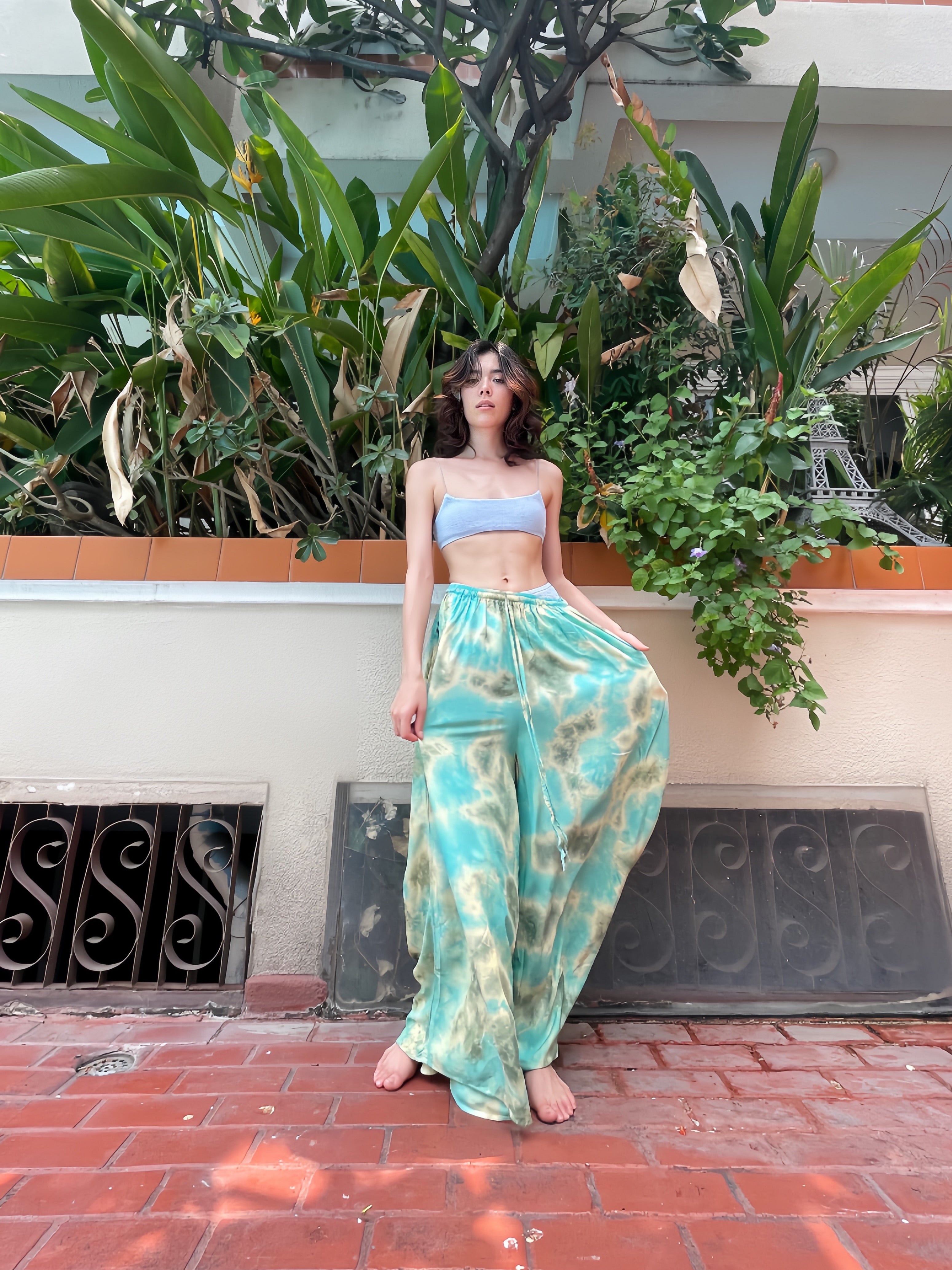 Summer Tie Dye Wide-leg Pants - Jade