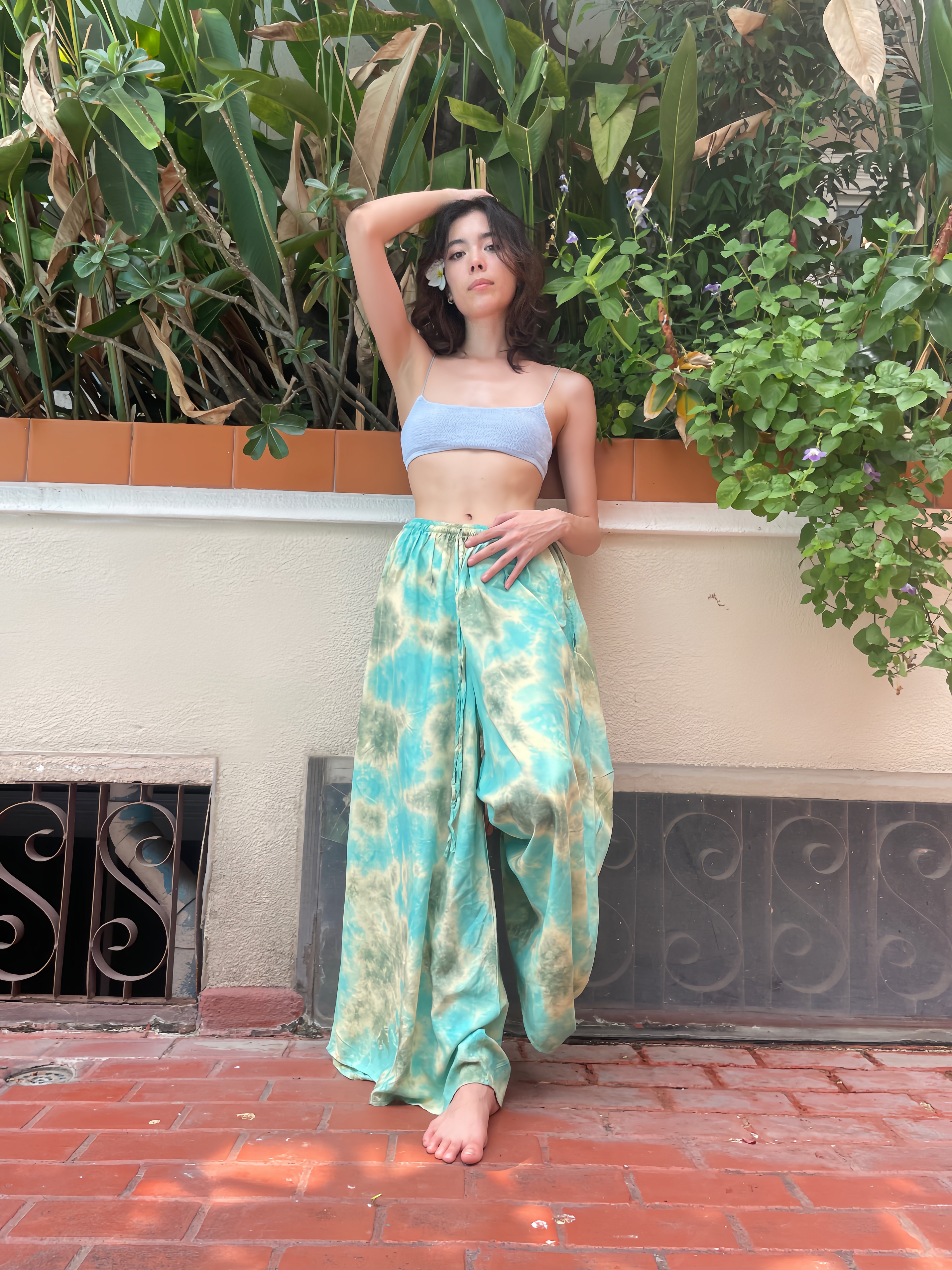 Summer Tie Dye Wide-leg Pants - Jade