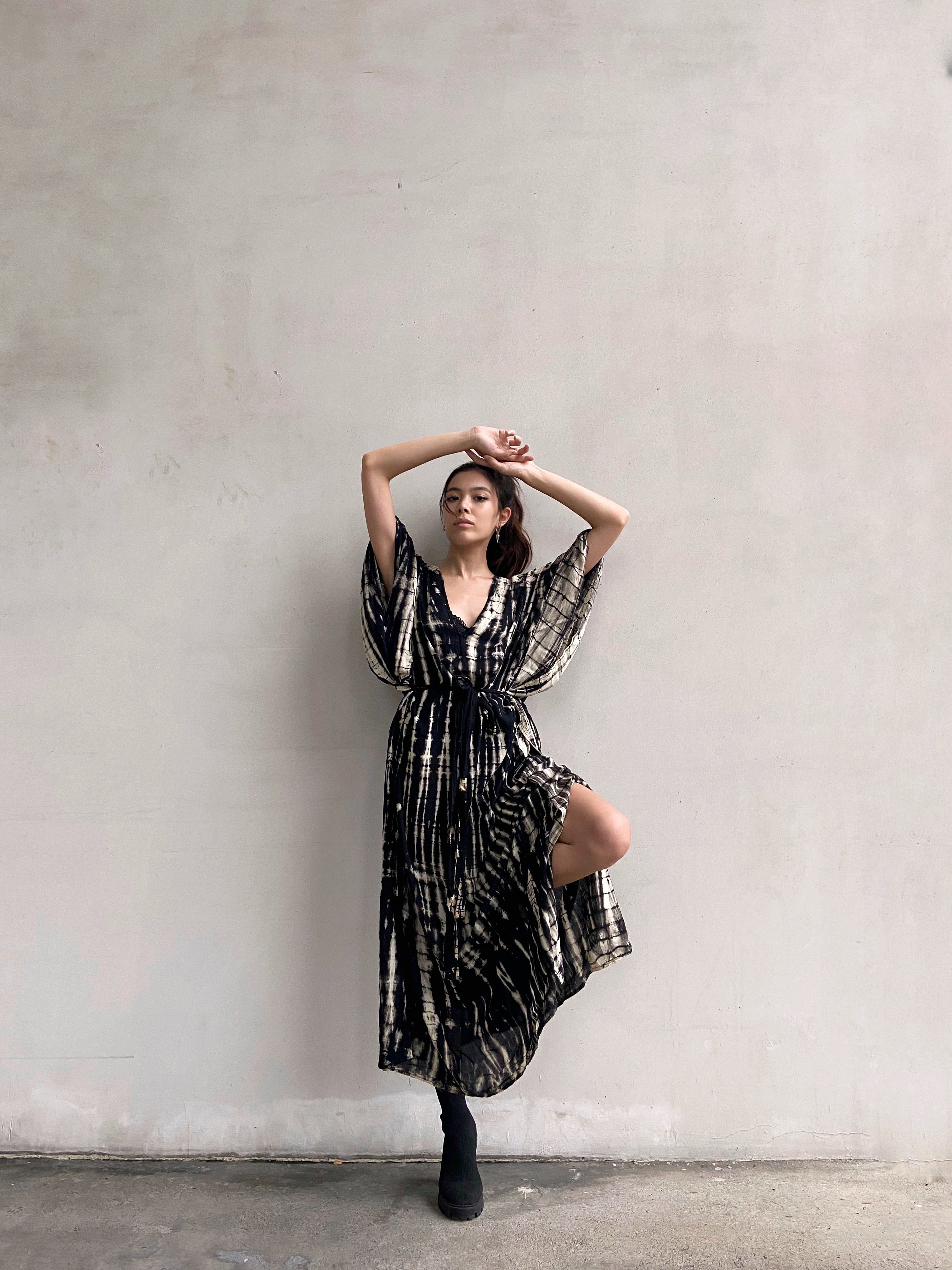 Zen Kaftan Dress - Black/Beige