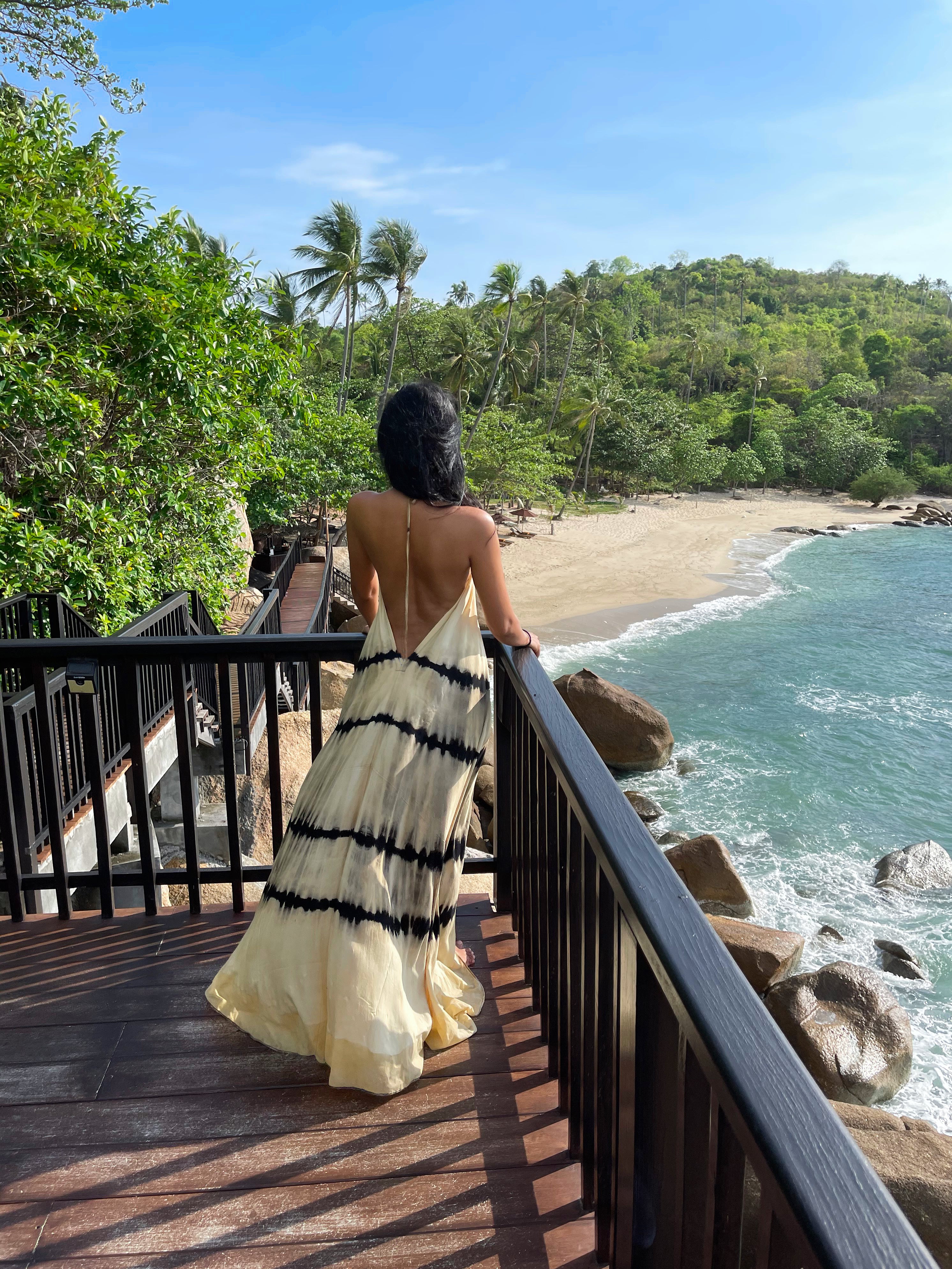 Flamingo Tie Dye Maxi Dress - Beige