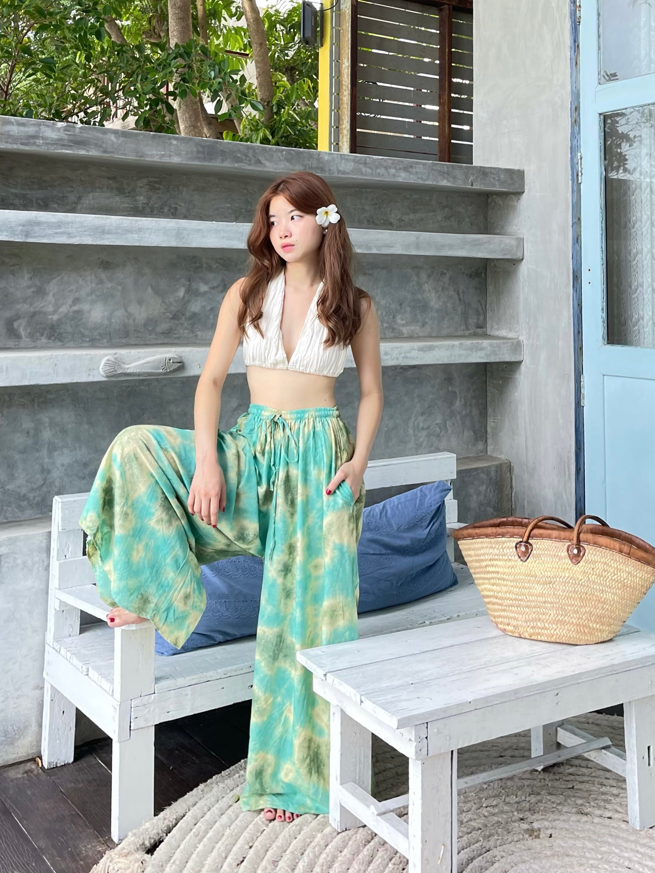 Summer Tie Dye Wide-leg Pants - Jade