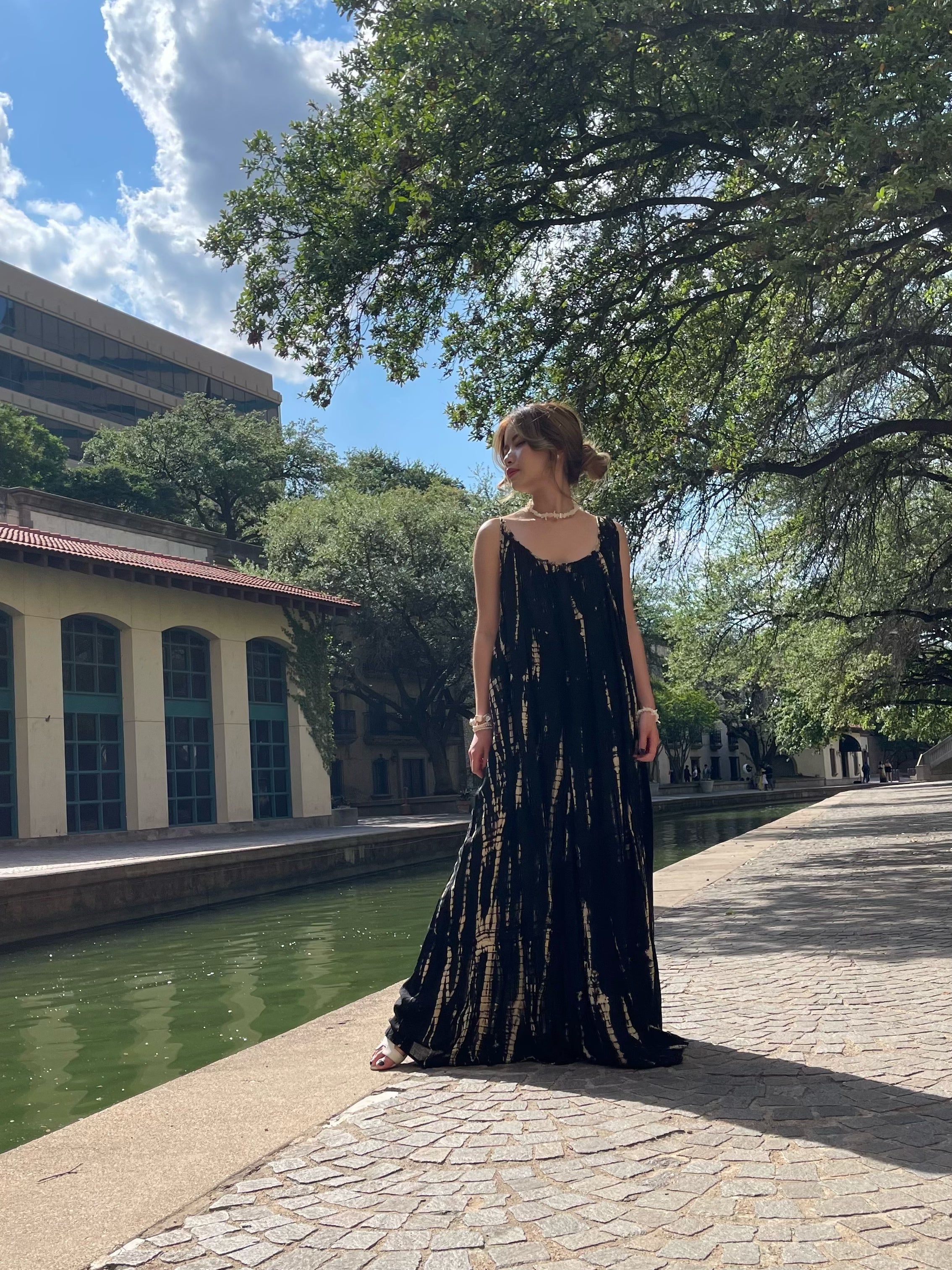 Mali Tie dye Backless Maxi Dress - Black/Beige