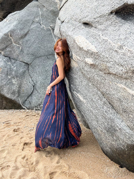 Nomad Open back Tie dye Maxi Dress Boho Tie dye Maxi Dress In Navy Dress for vacations