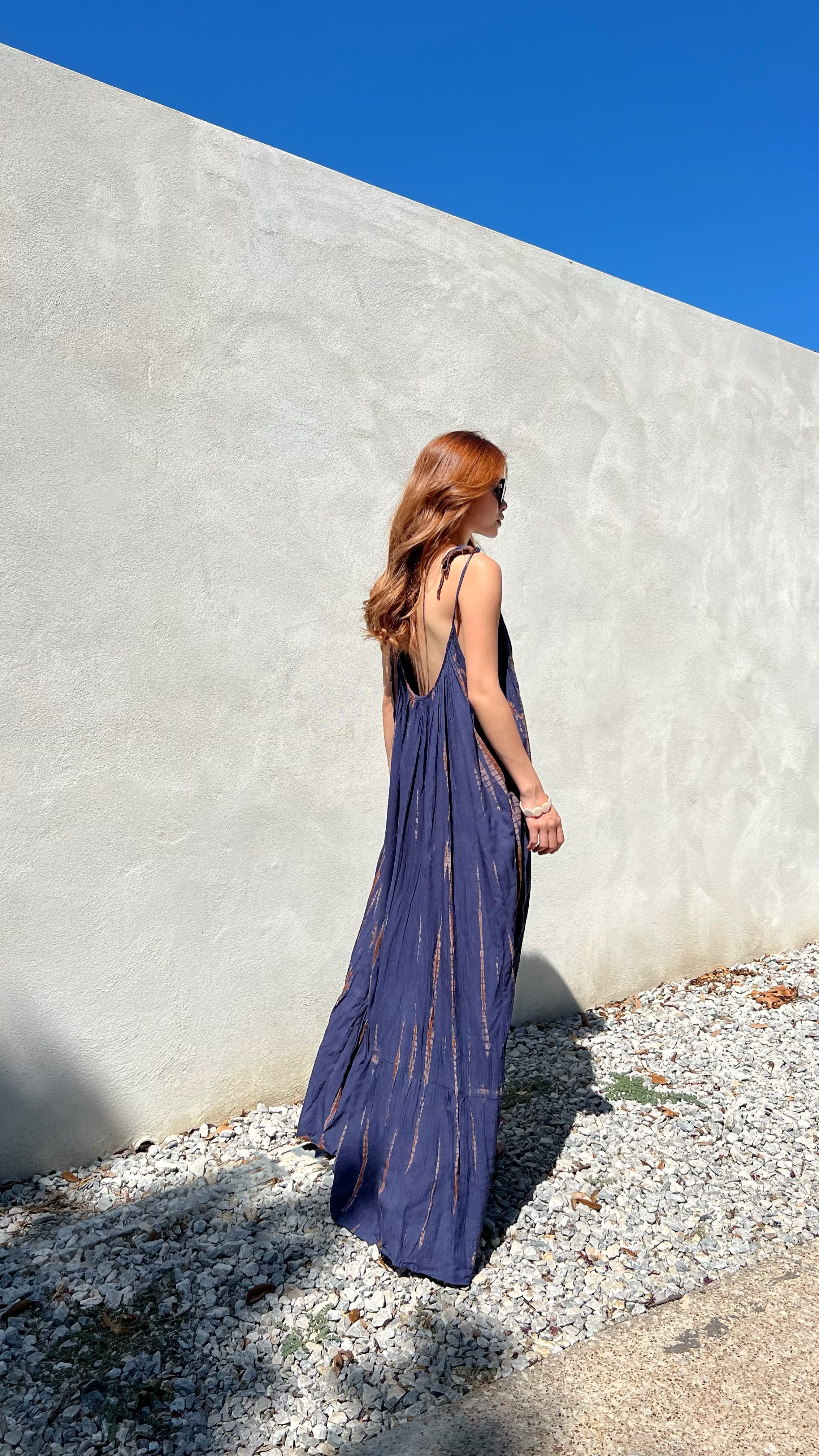 Mali Backless Maxi Dress - Navy Tie Dye