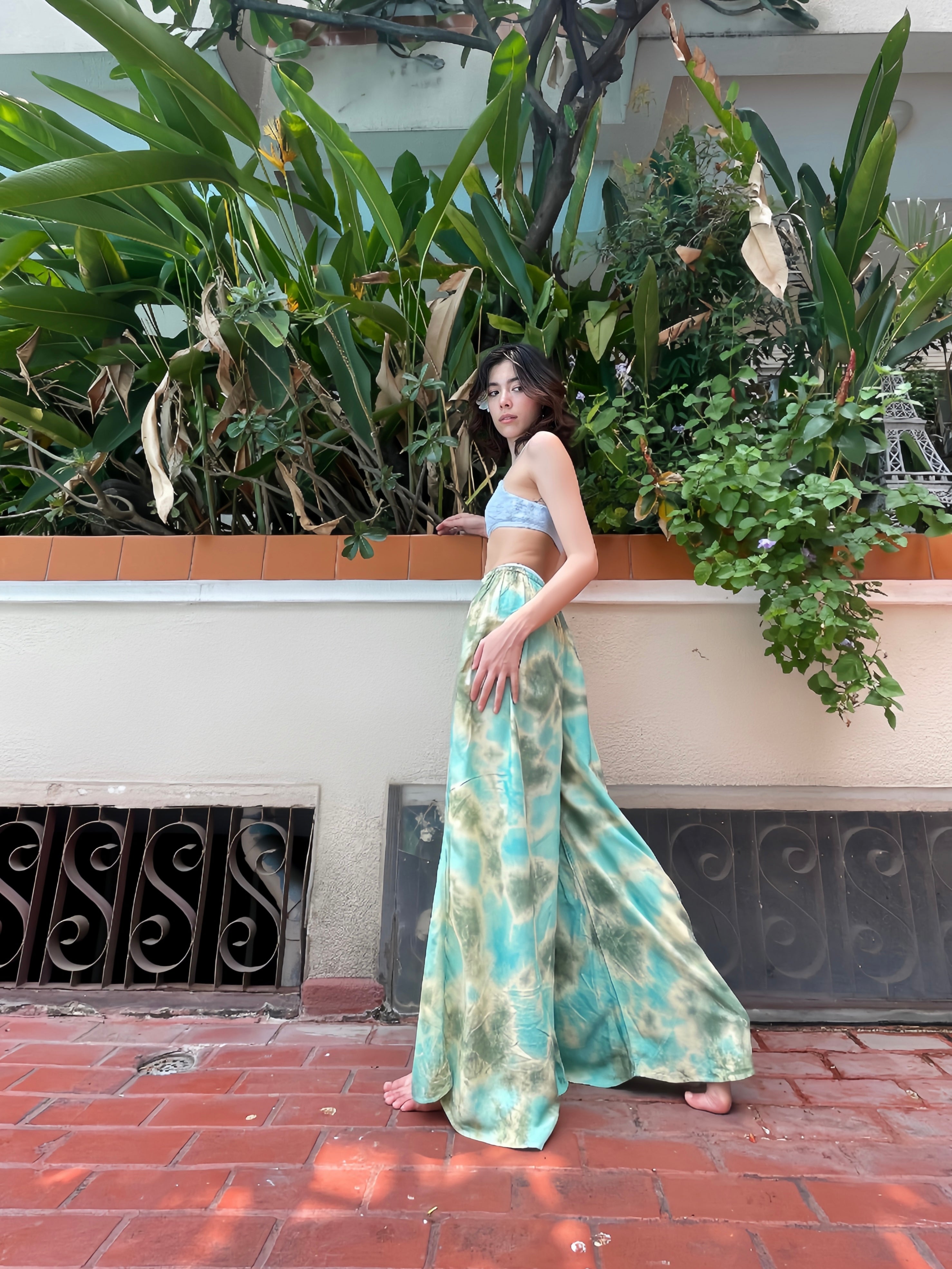 Summer Tie Dye Wide-leg Pants - Jade