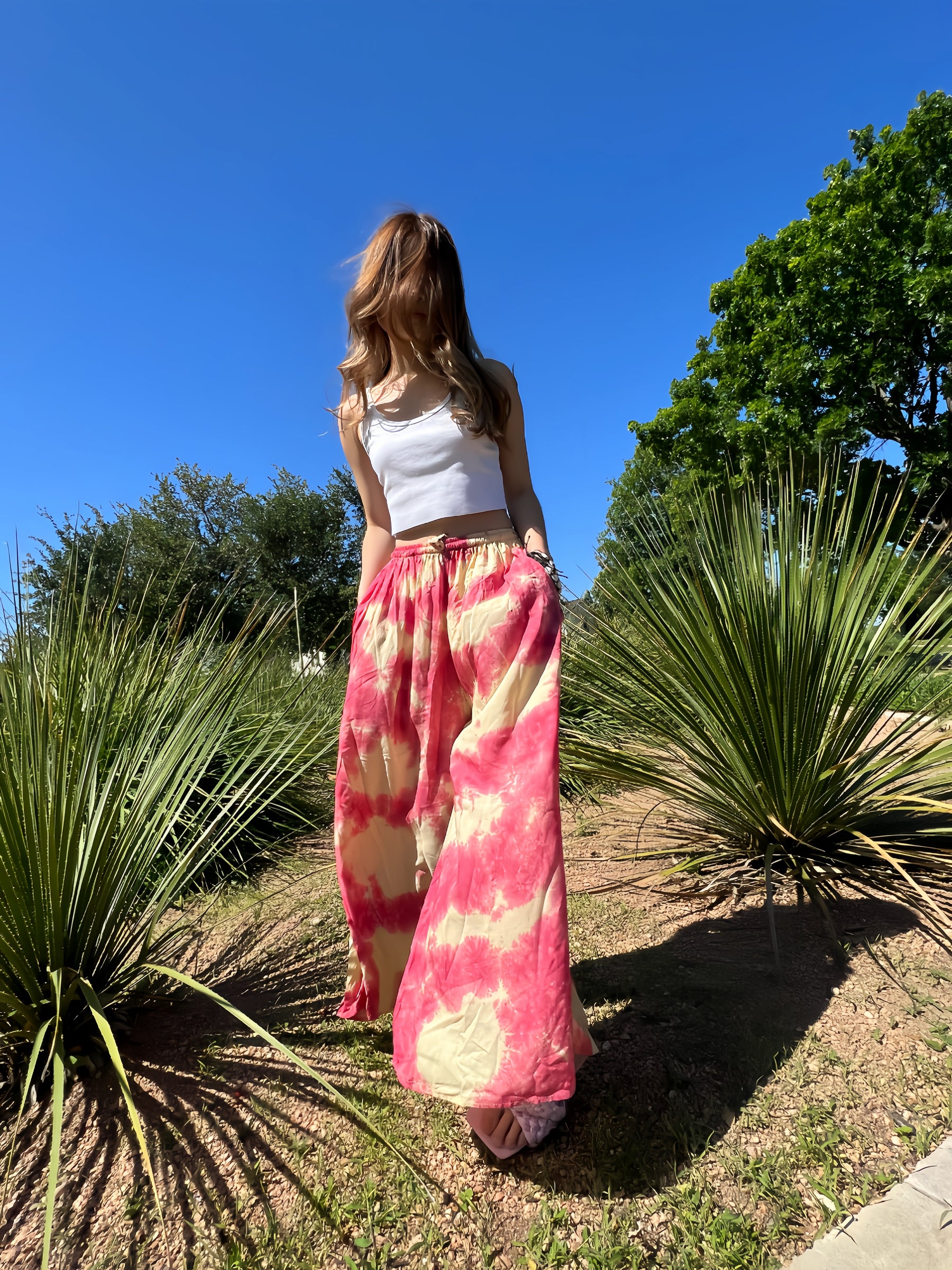 Lavender Hand Tie Dye Cotton Elasticated Wide Legged Pant