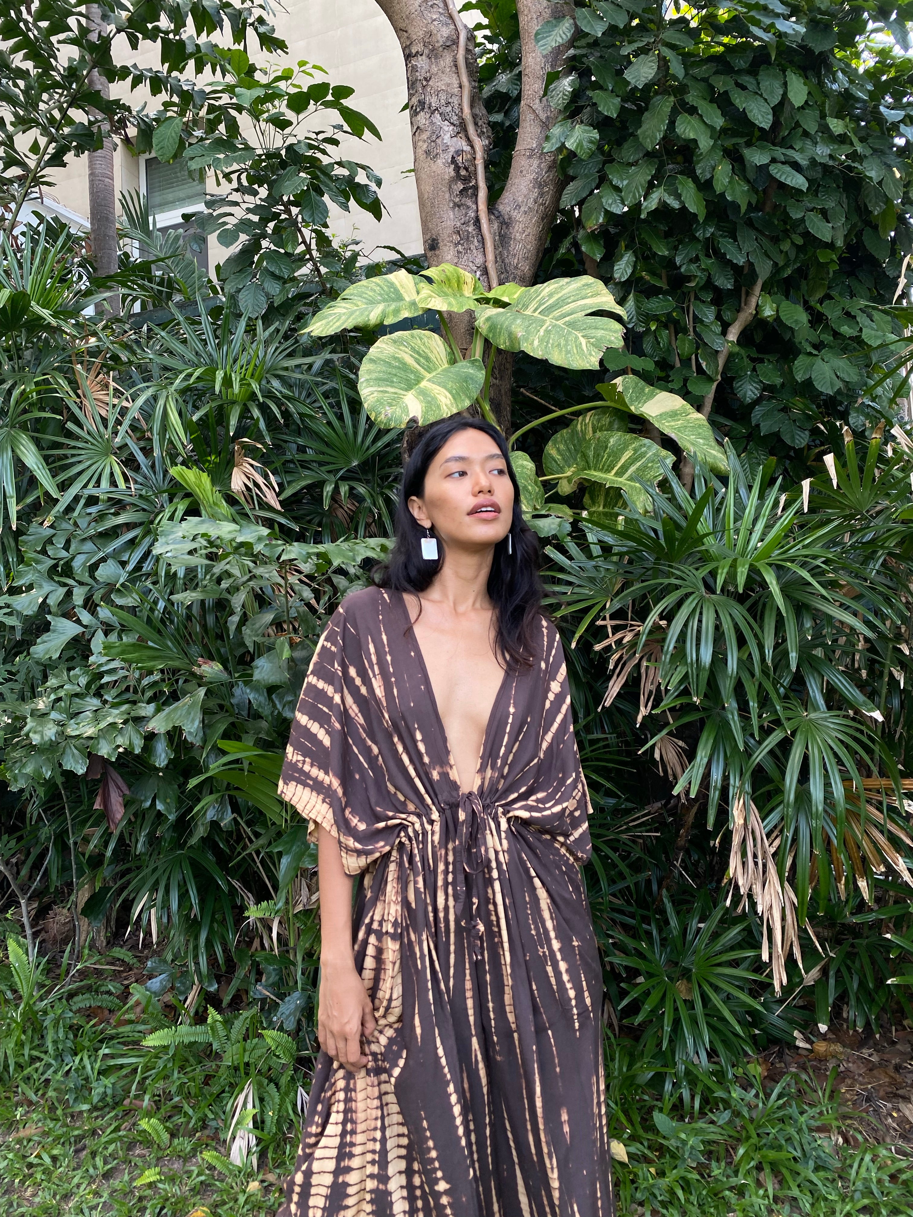 Goddess Tie Dye Kaftan Maxi Dress - Brown