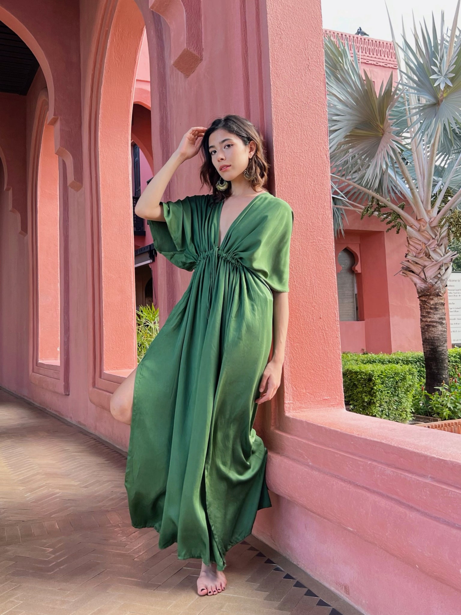 Dress in limitless comfort and elegance with our Goddess Kaftan Maxi Dress. With a flowy skirt and a V neck, this modal maxi dress is the perfect vacation wear.