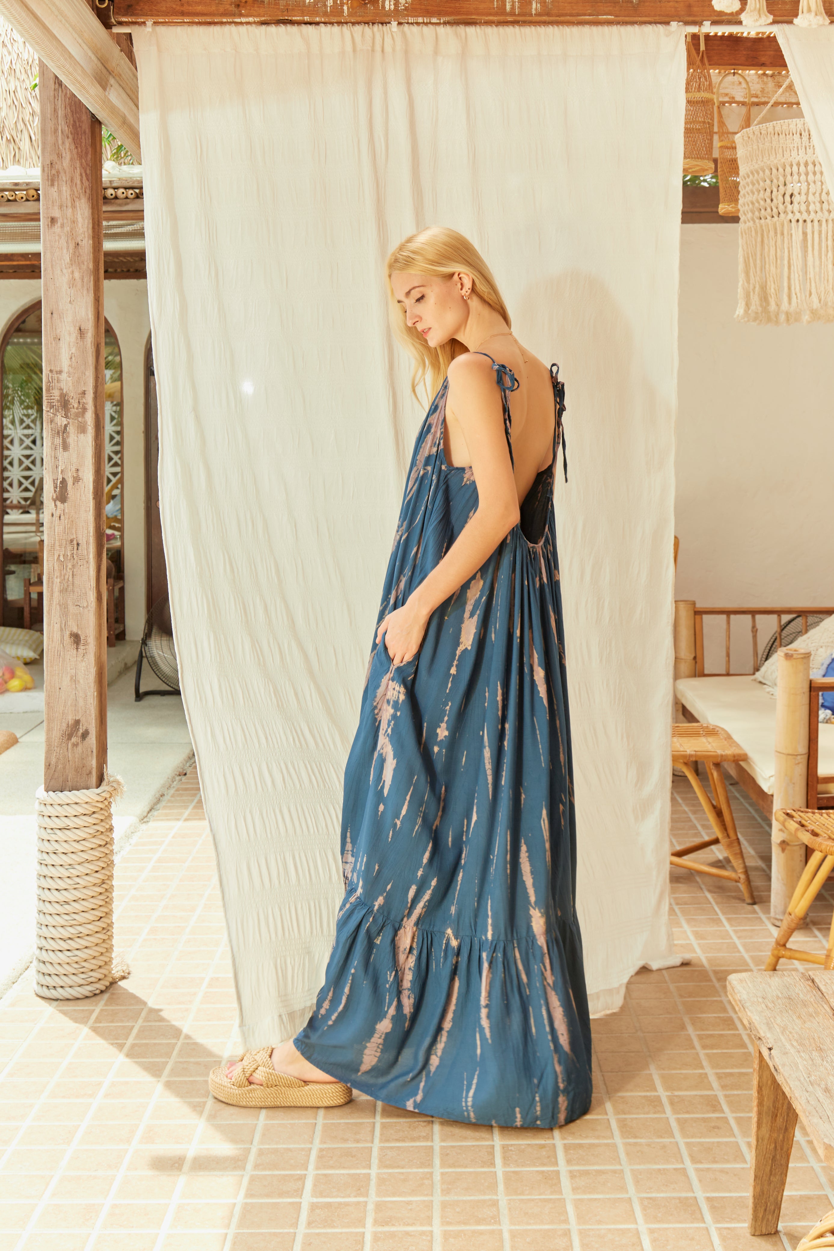 Shop Tie dye Backless Maxi Dress - Opened maxi Dress in Teal at Coco De Chom for next vacation now