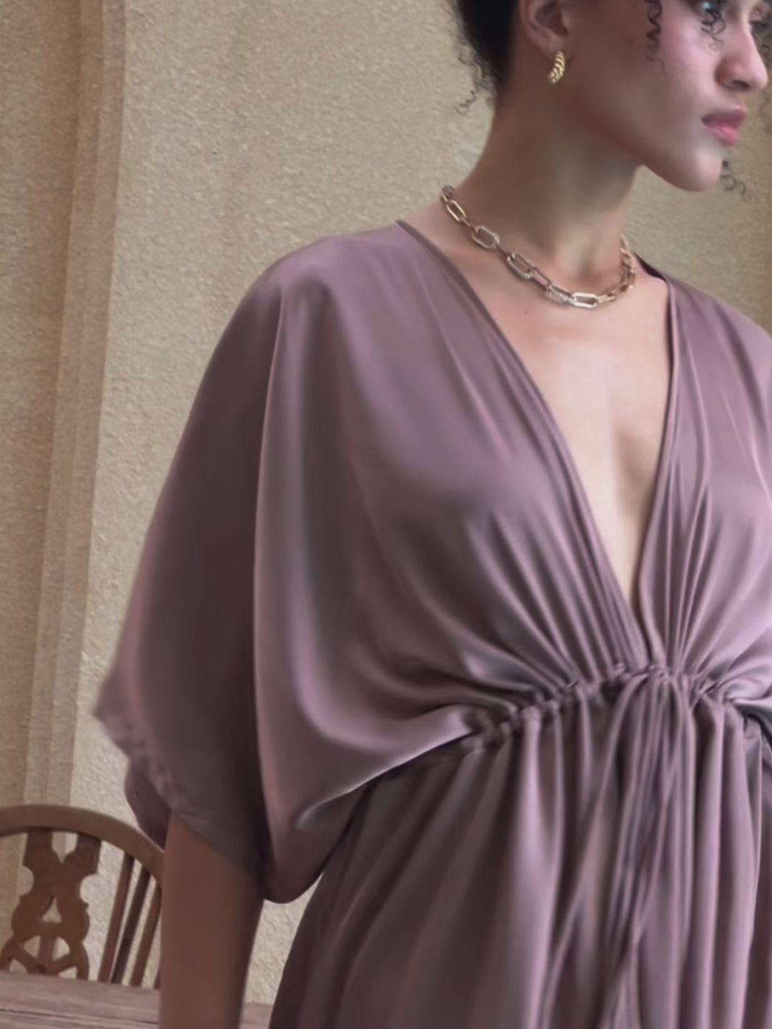 Goddess kaftan dress in mocha rose