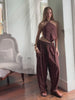 Cocoa brown wide-leg pants with matching halter top, perfect for vacation, festival, beach, and resort wear.