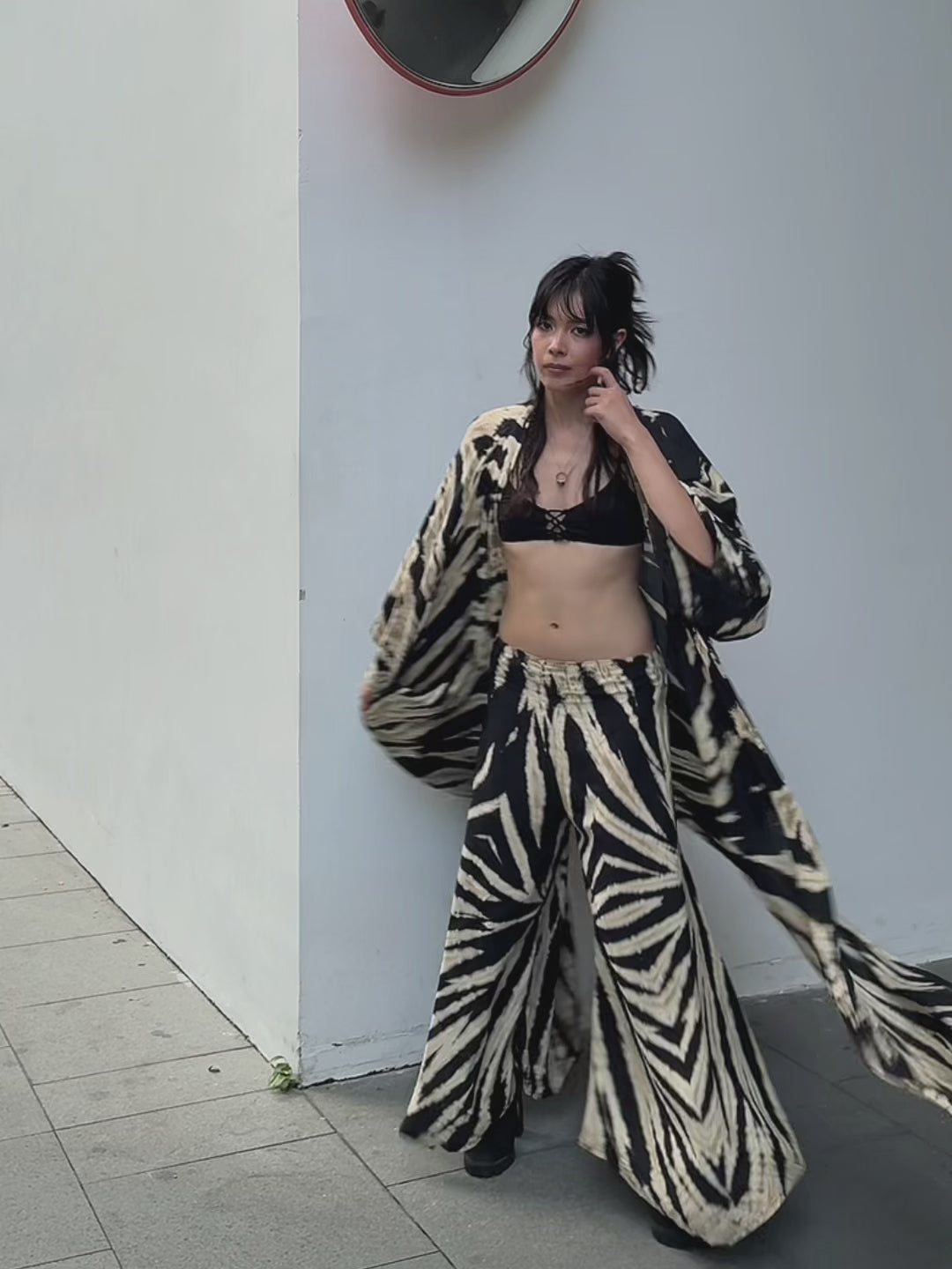 seashell tie dye kimono robe in black, long kimono robe boho beach outfit  by Coco de chom
