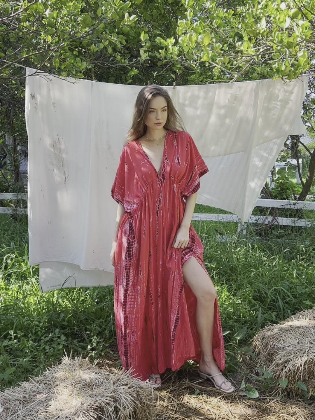 Shop the Red Tie-Dye Kaftan Maxi Dress - Perfect for Any Occasion with Coco de Chom?