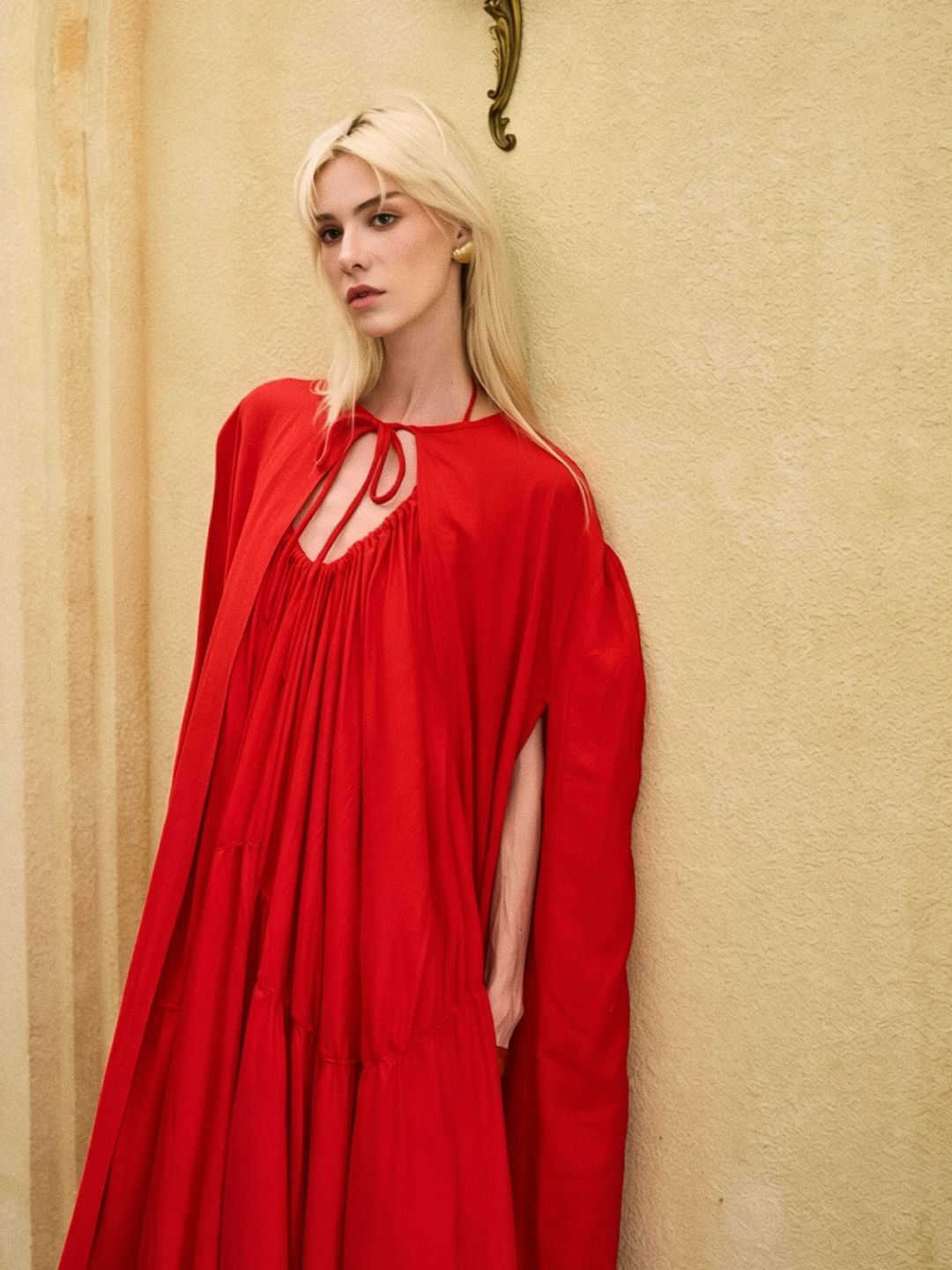 Flowy Red Maxi Dress with Cape | Beach Wedding Guest & Resort Wear | COCO DE CHOM Flowy Red Maxi Dress with Cape | Beach Wedding Guest & Resort Wear | COCO DE CHOM