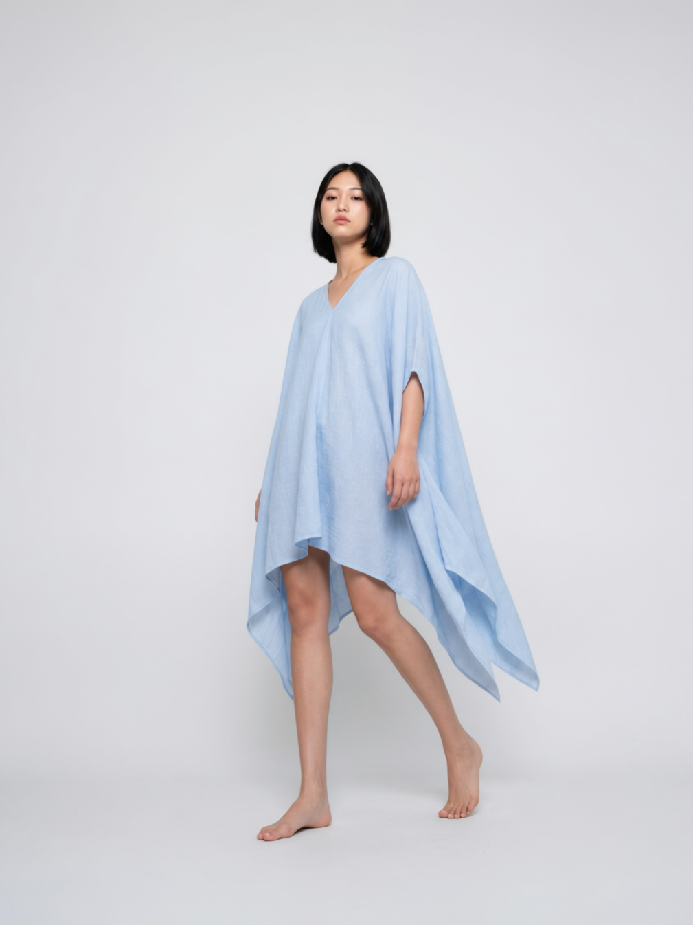 Sky blue Soleil Mini Kaftan Cover Up, lightweight mini kaftan dress and beach cover up styled as a resort top for summer vacation