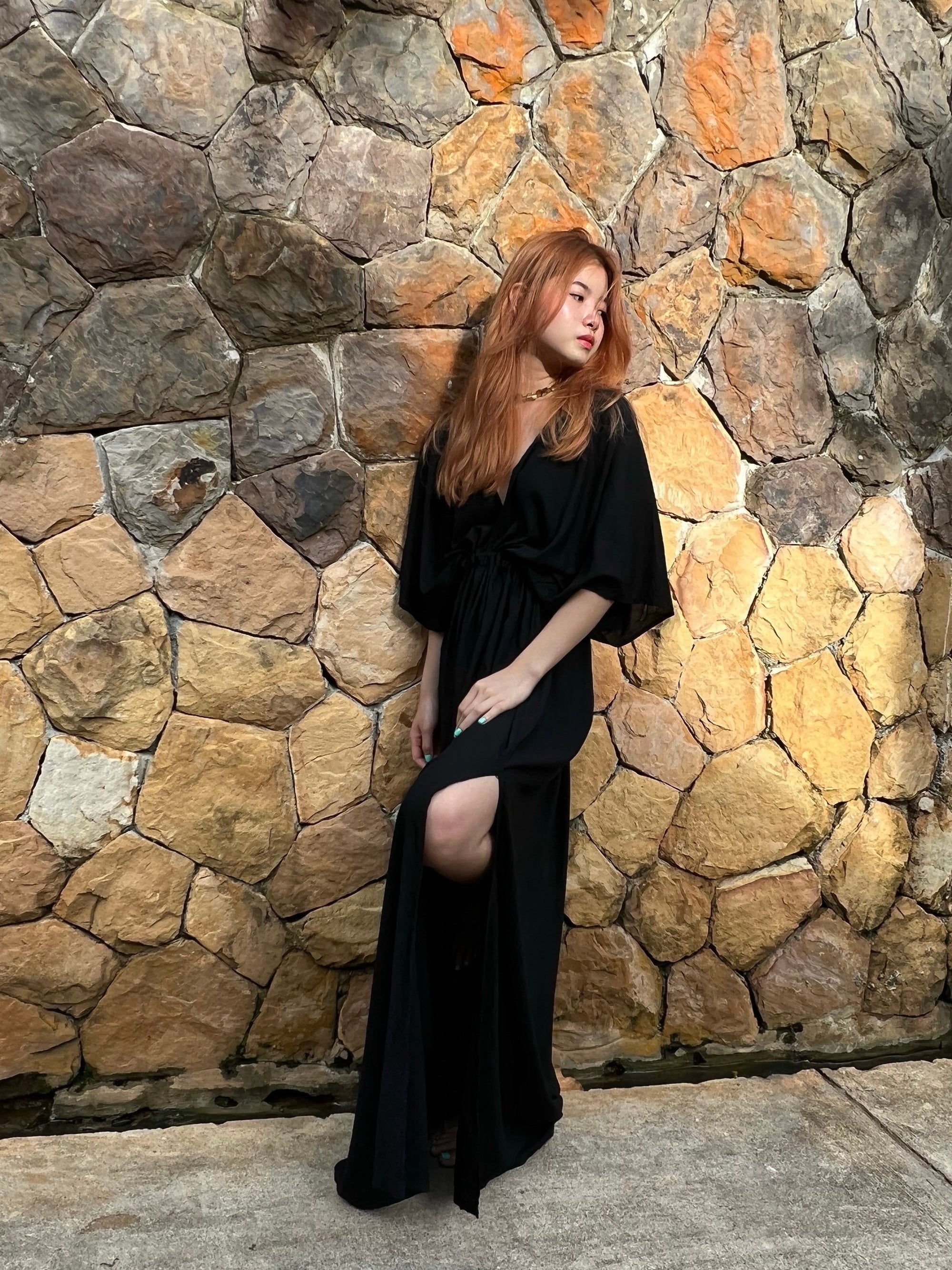 Goddess maxi kaftan, Black oversized long kaftan, handmade maxi kaftan from Coco de Chom 